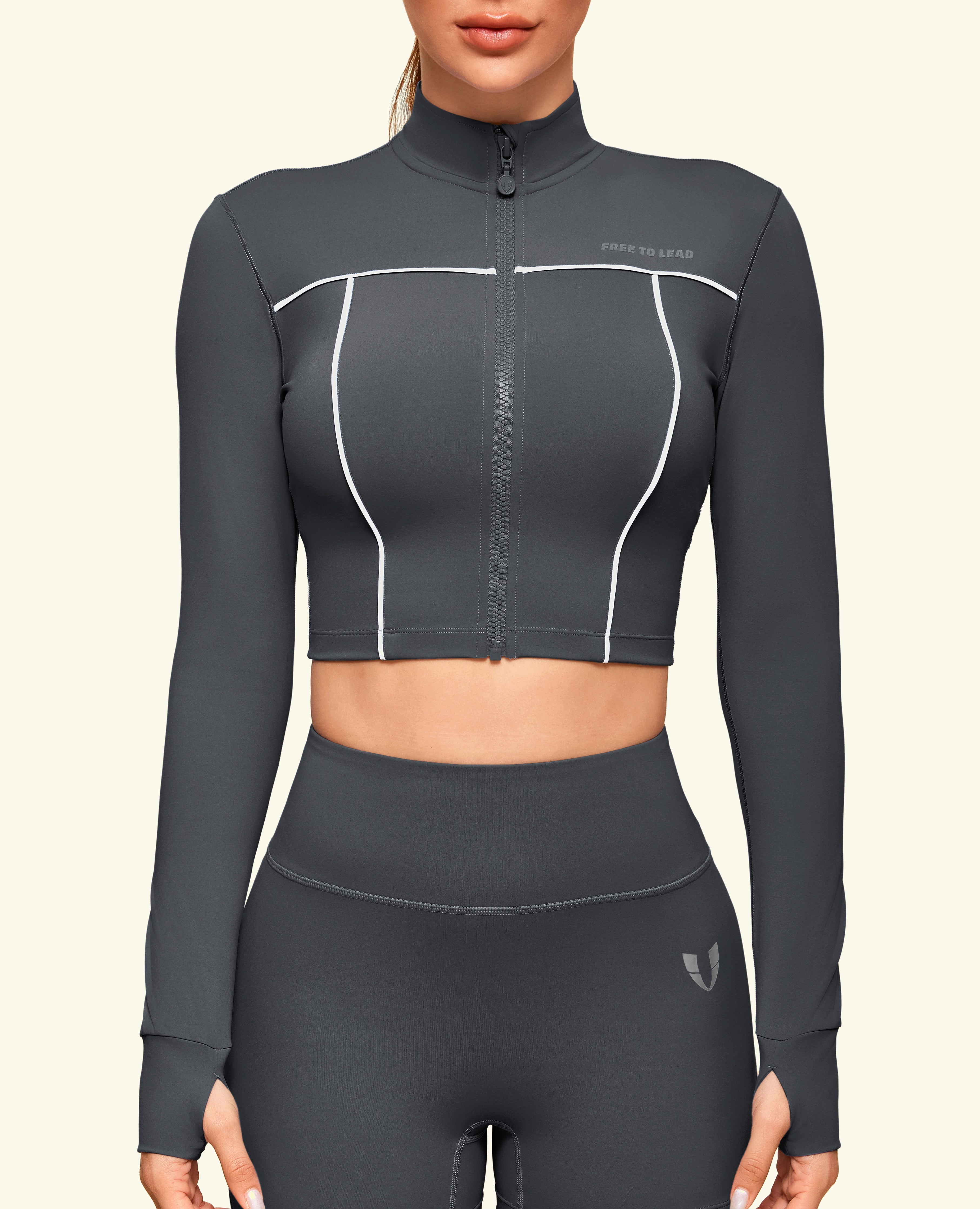 Cropped Slim Fit Workout Jacket - Grau