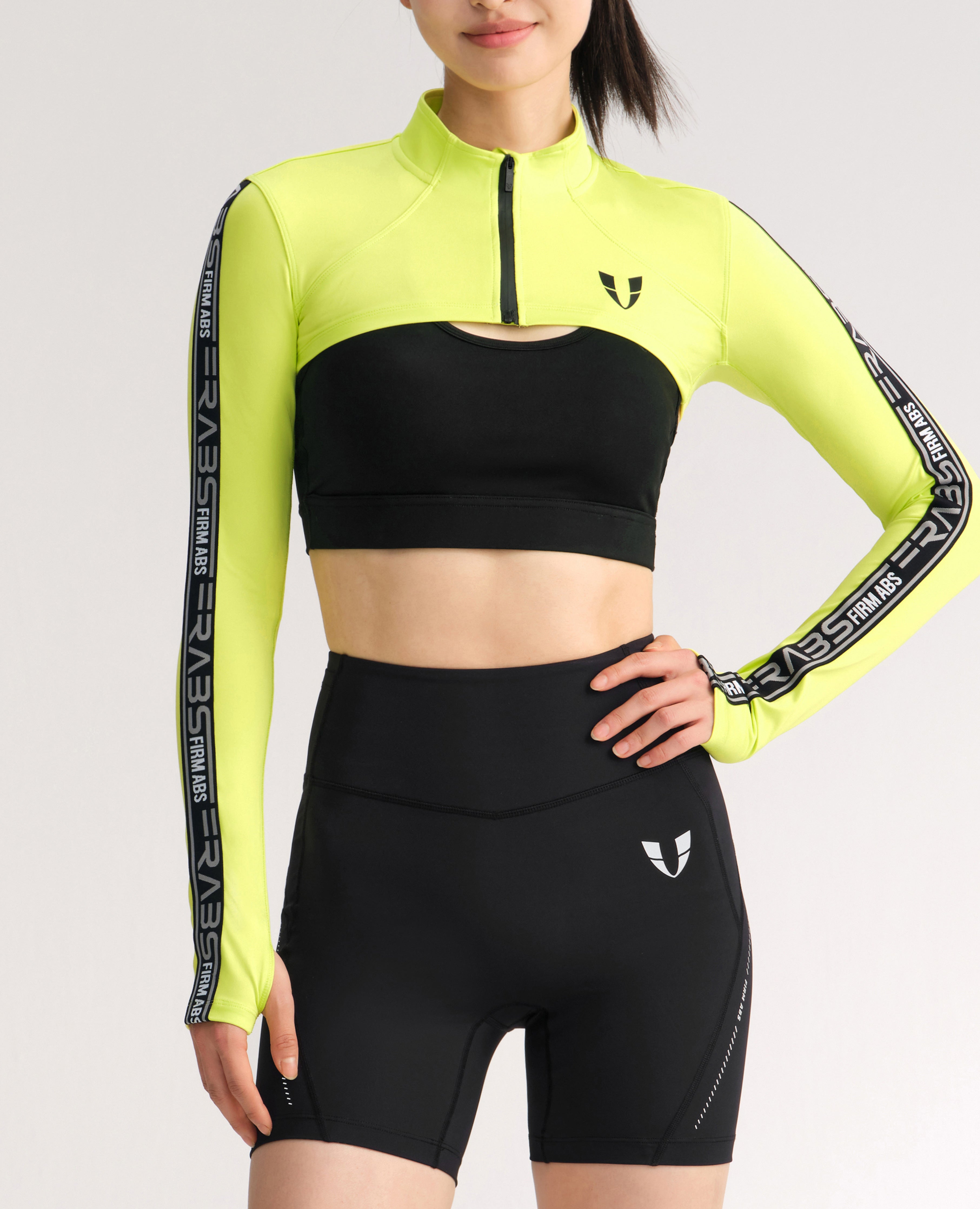 firmabs Ultra Cropped Long Sleeve Zip Up Top Lemon Yellow