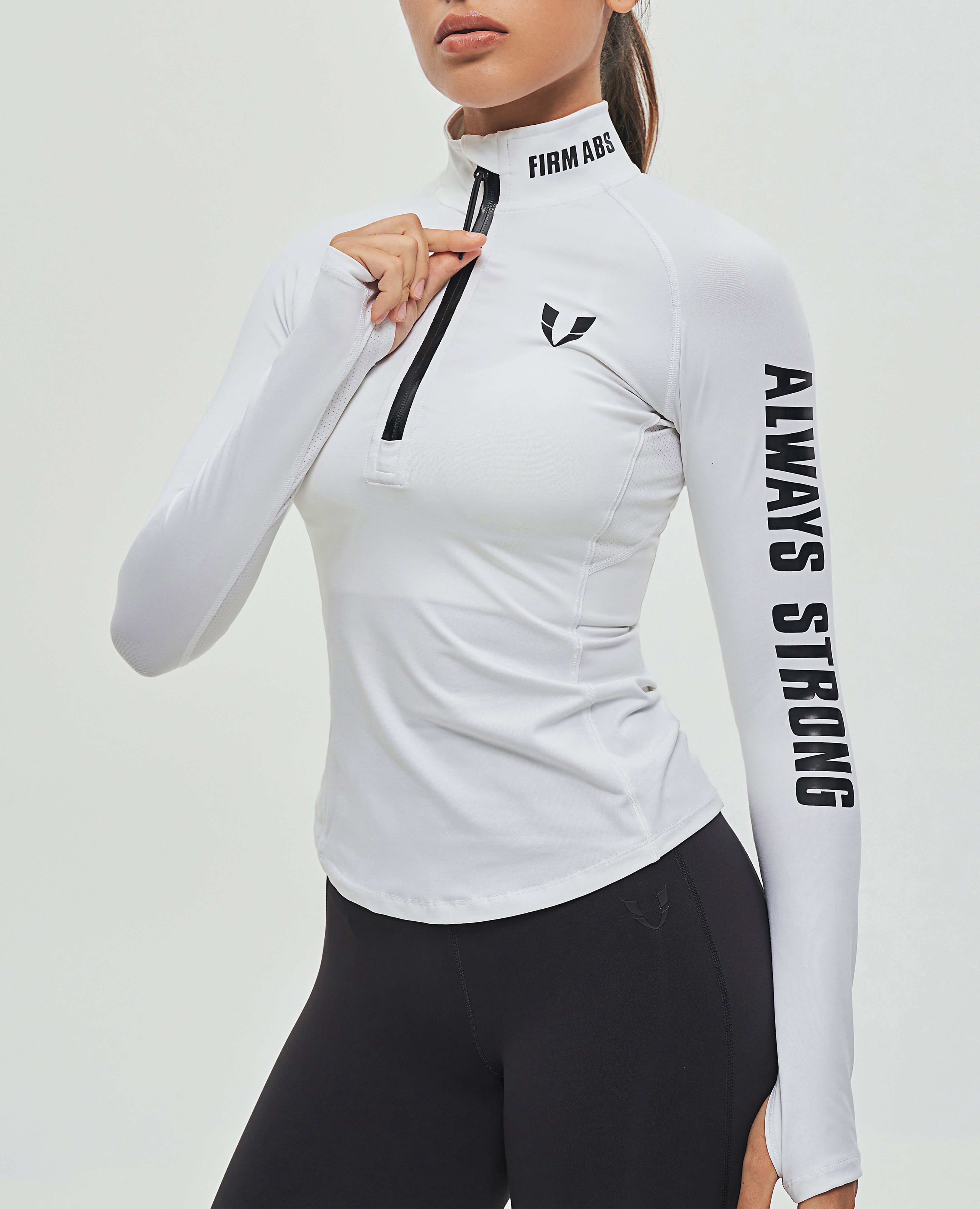Half Zip Long Sleeve Top - Weiß