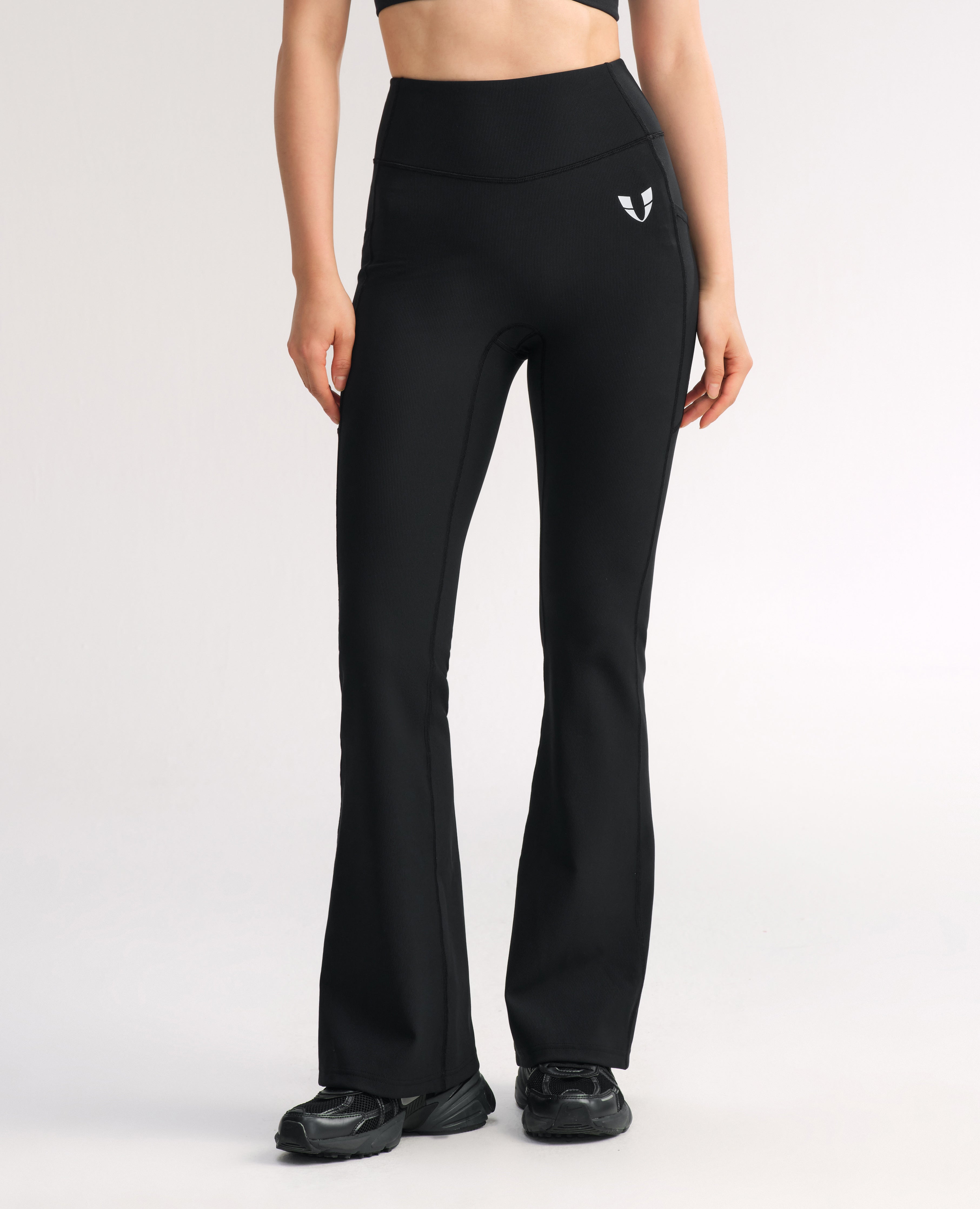 firmabs High Waisted Fleece Lined Flare Leggings Black
