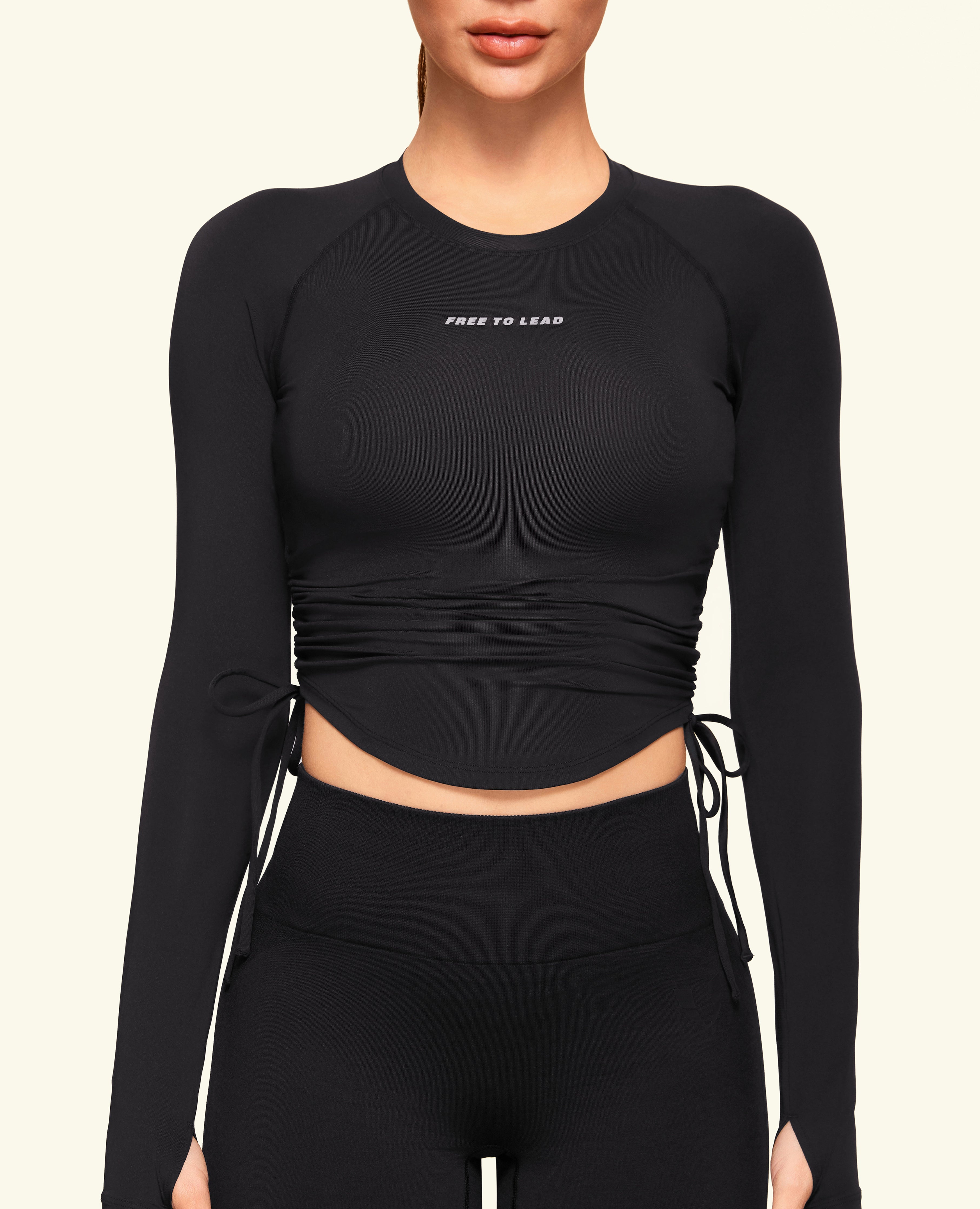 Drawstring Long manga t -shirt - negro
