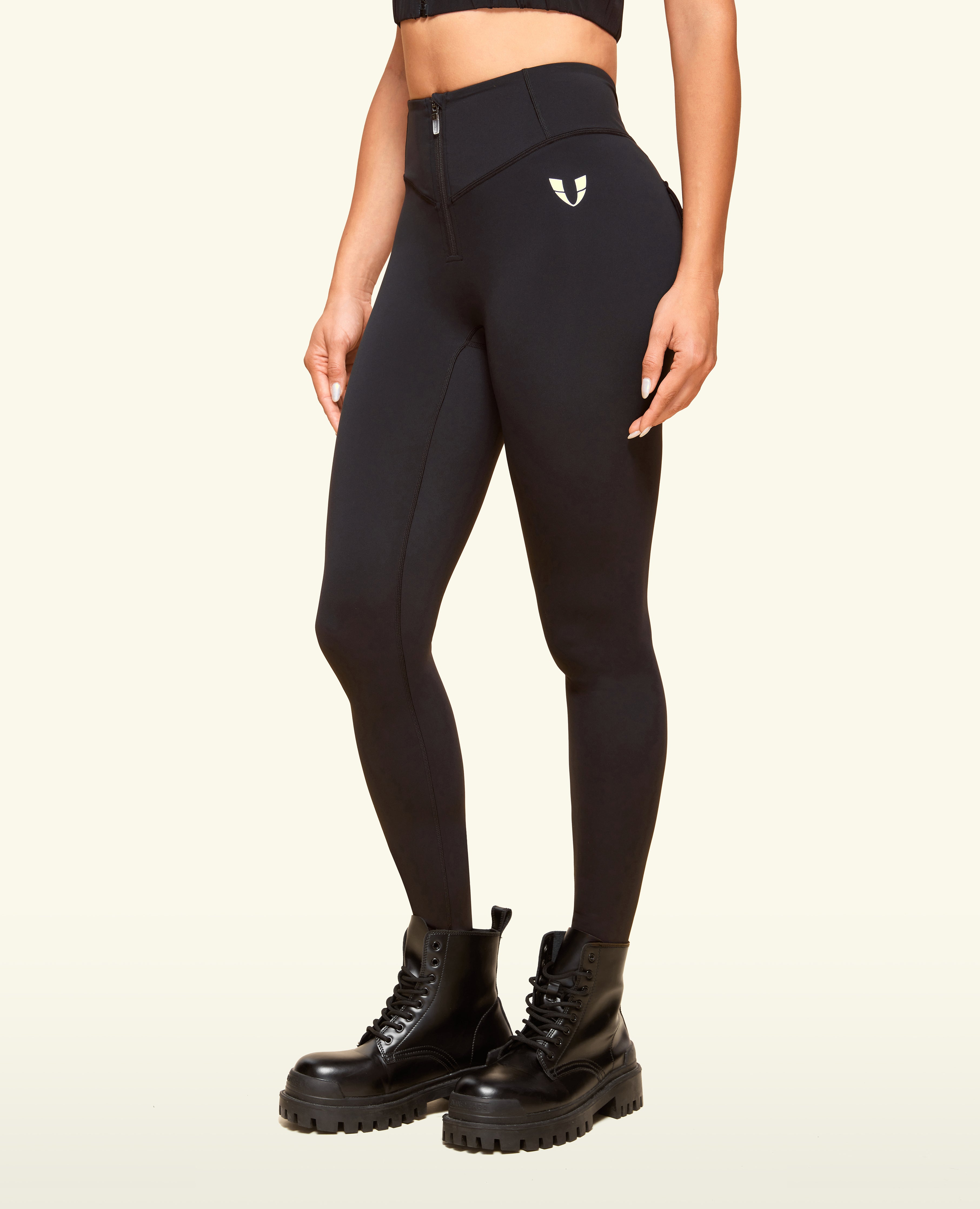 Zip Front Pocket Powerful leggings - Schwarz