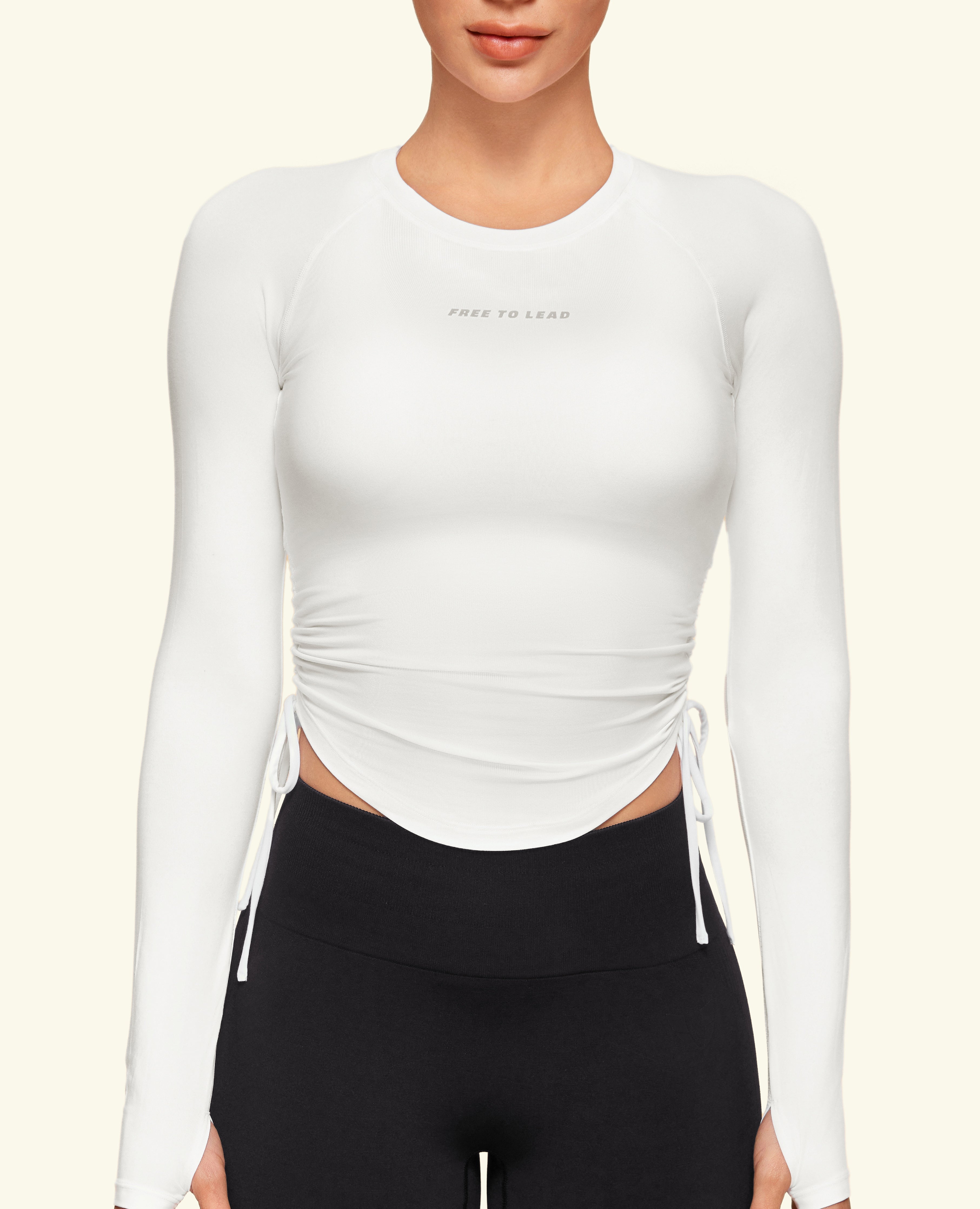 Drawstring Long Sleeve T -Shirt - White