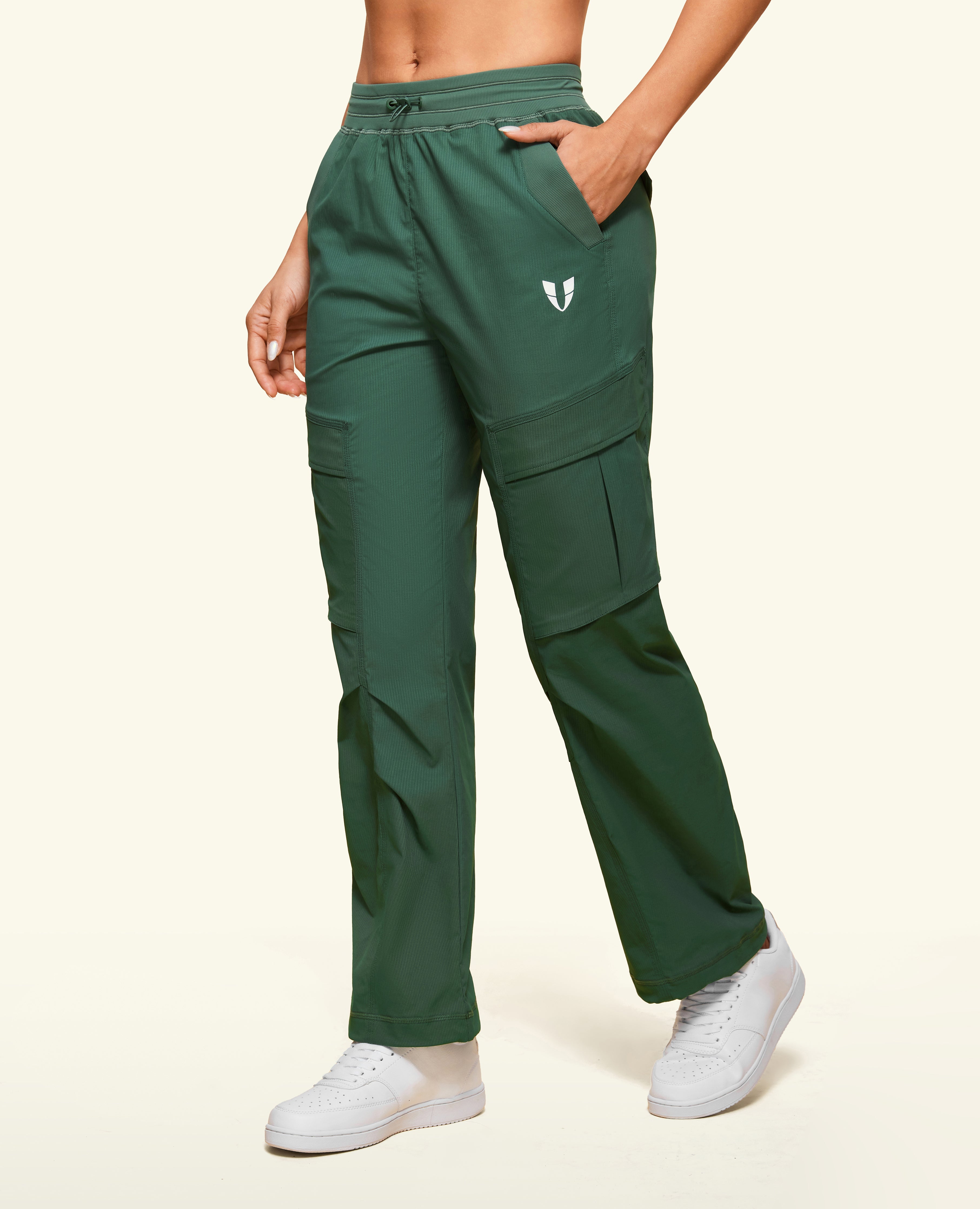 Drawstring Pocket Loose Fit Pants - Gray Copper Green