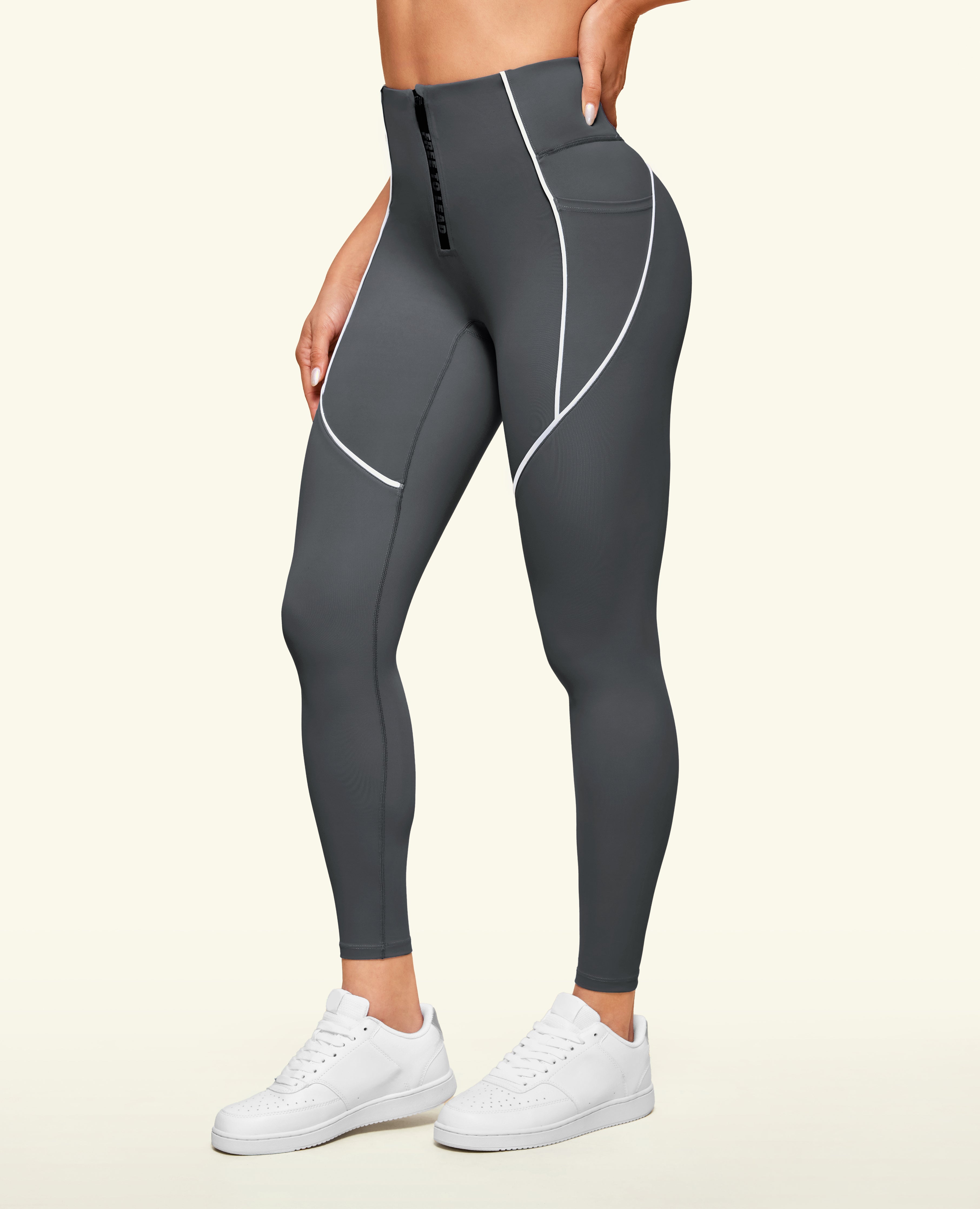 Leggings de poche à taille haute avant zip - gris