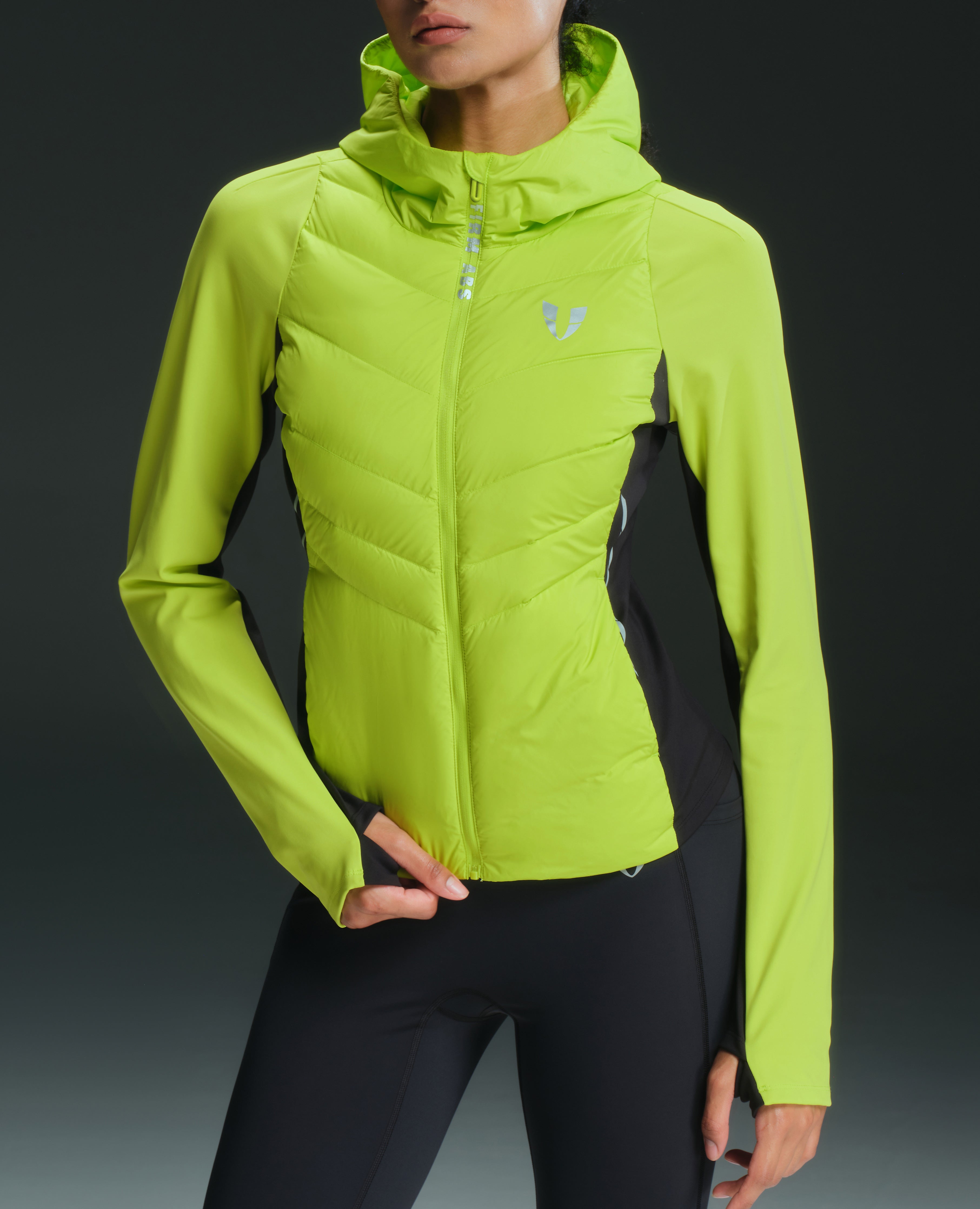 Lightweight Hooded Winter Down Jacket - Lemon Yellow and Black