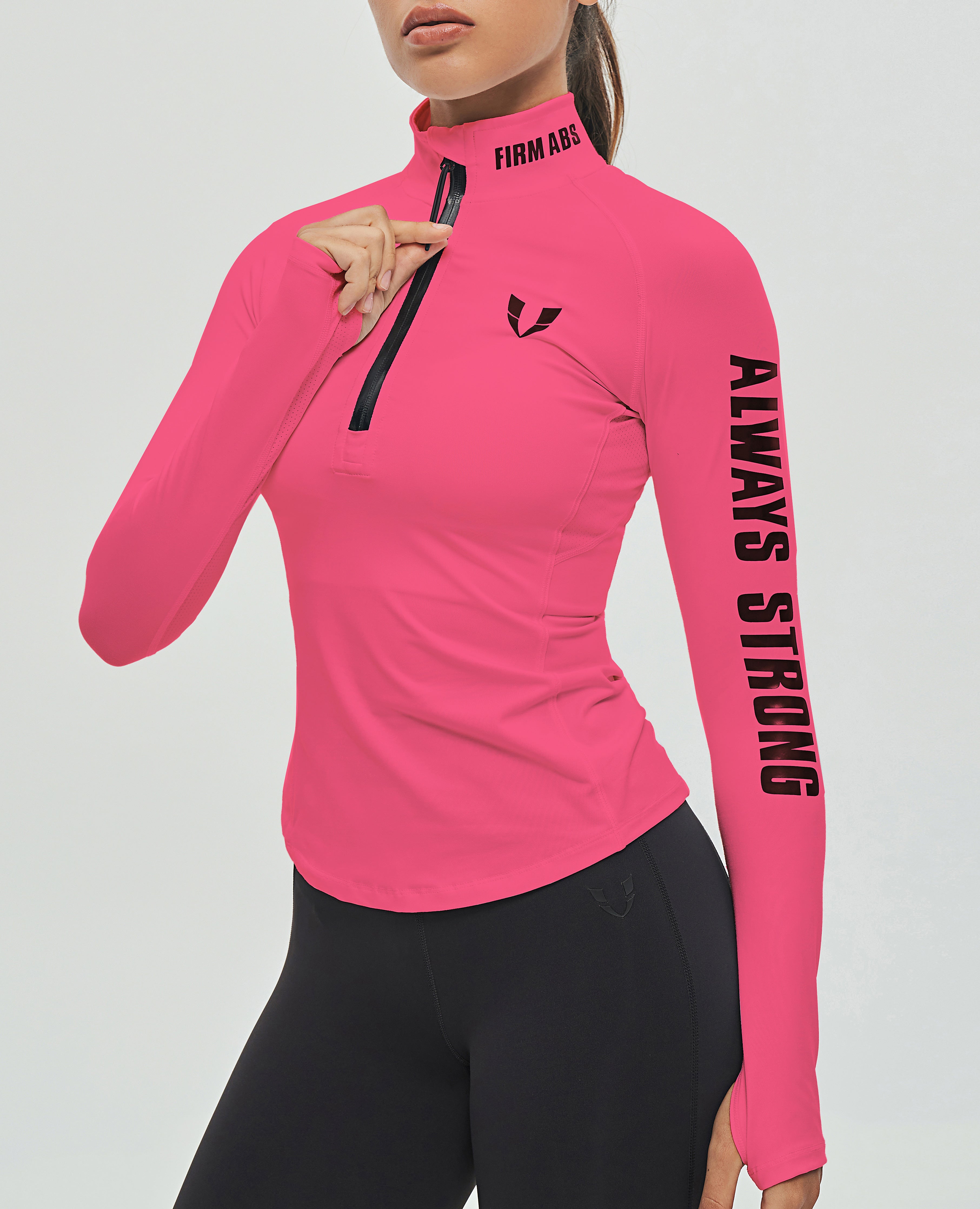 Half Zip Long Sleeve Top - Dunkelrosa