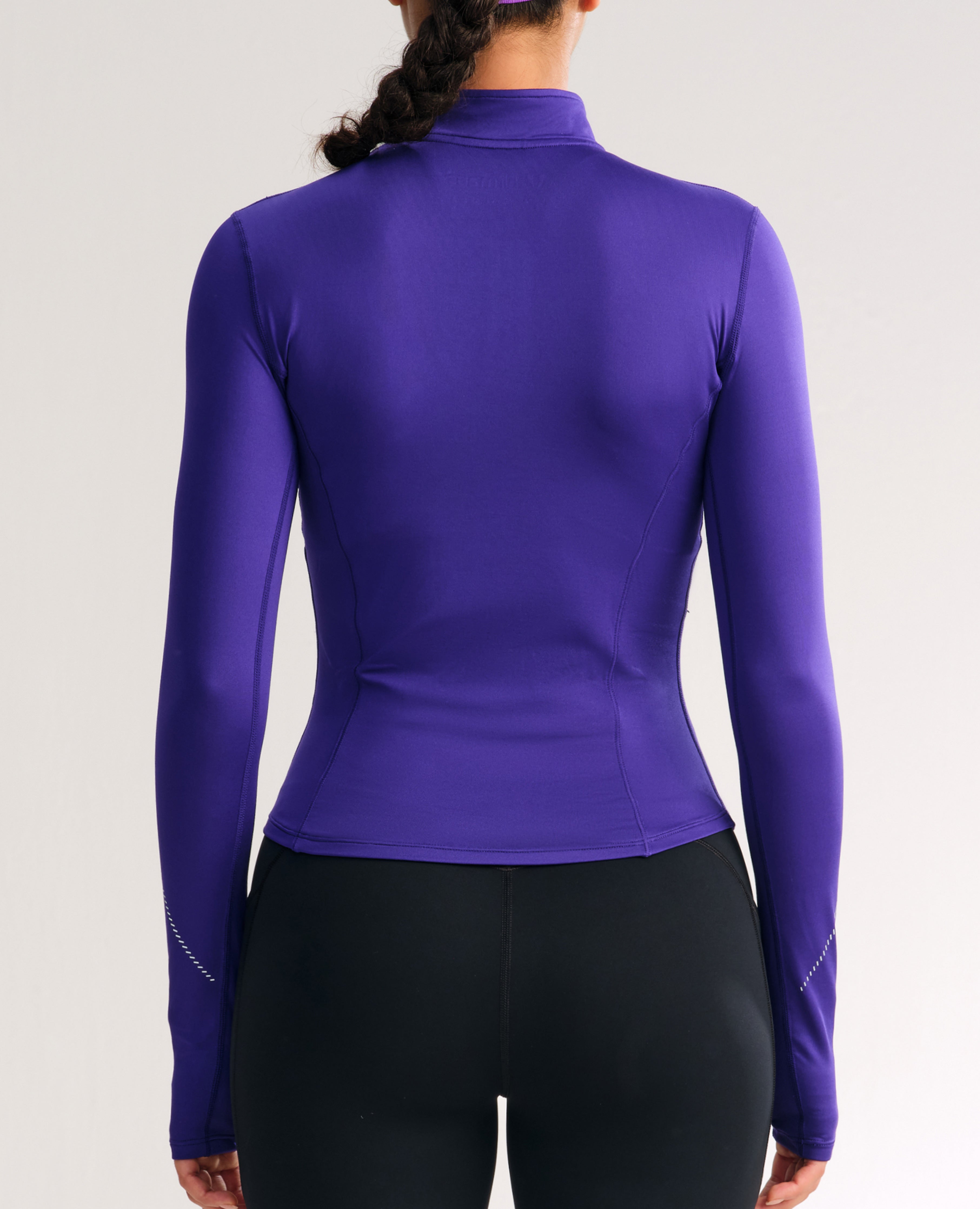Slim-Fit-Fleece-Workout-Top mit halbem Reißverschluss - Dunkellila