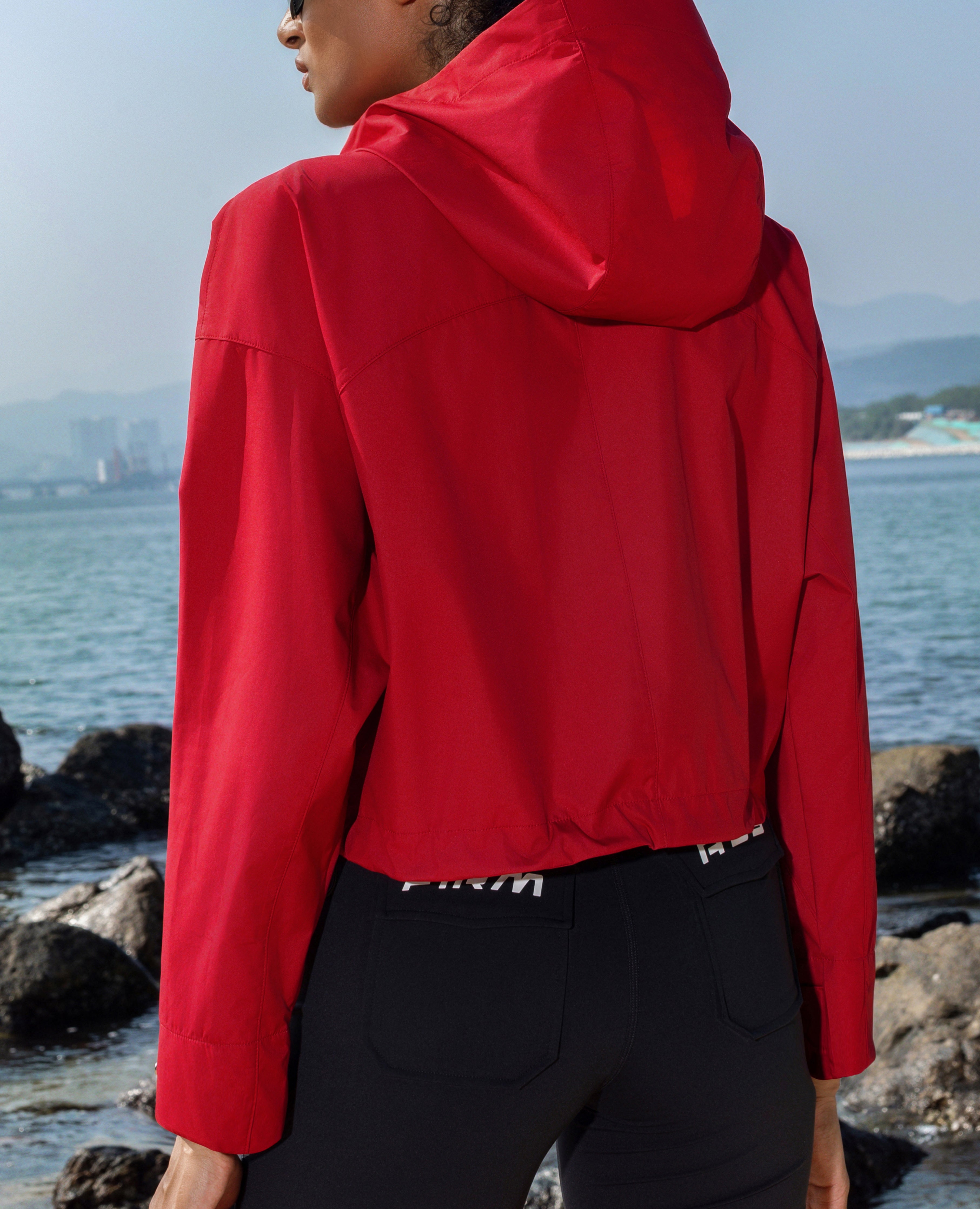 Loose Fit Workout Zip Drawstring Hoodie Jacket - Red