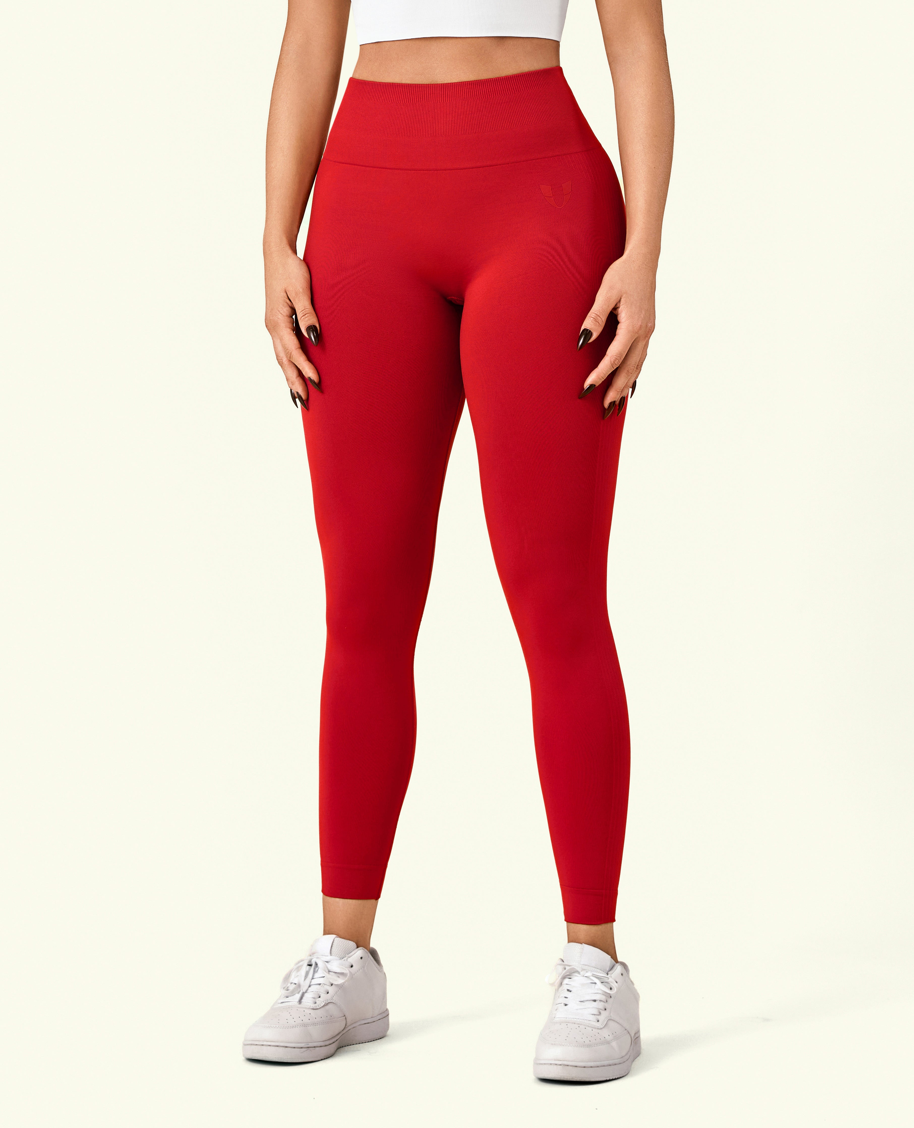 Ribbed Butt Lift Lift Leggings - Red Cranberry