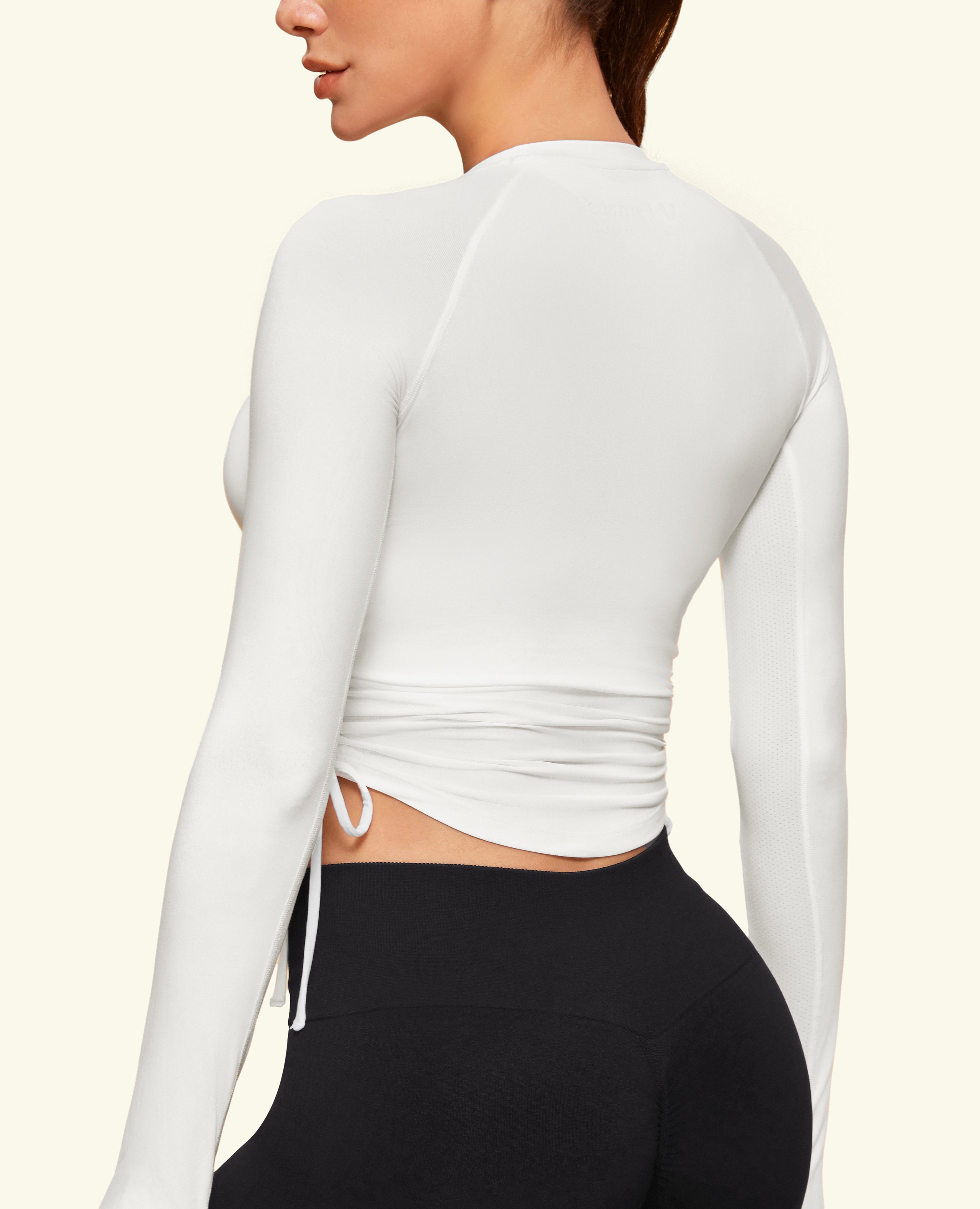 Drawstring Long Sleeve T -Shirt - White
