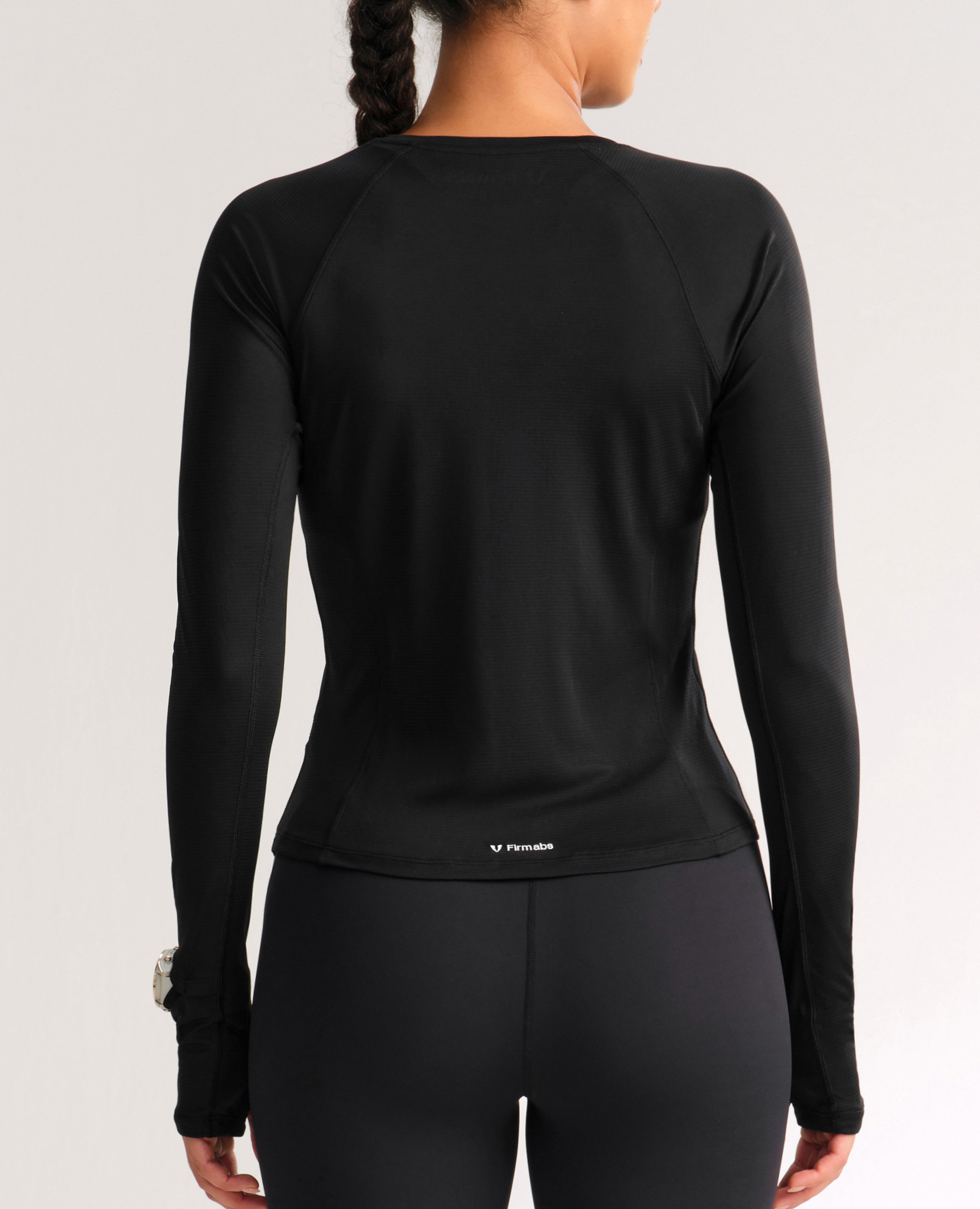 Reflective Waistline Workout Long Sleeve Top - Black