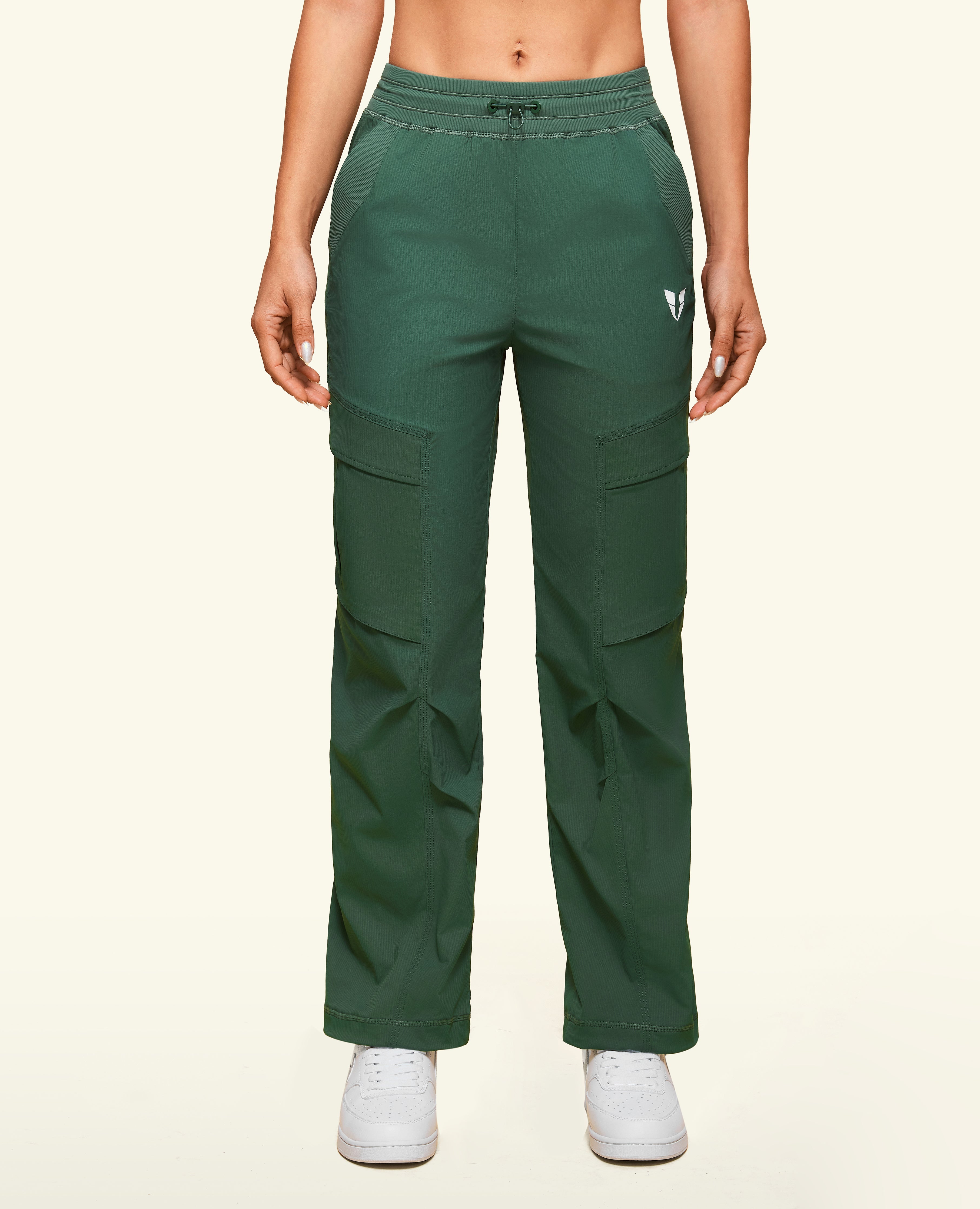 Drawstring Pocket Loose Fit Pants - Gray Copper Green