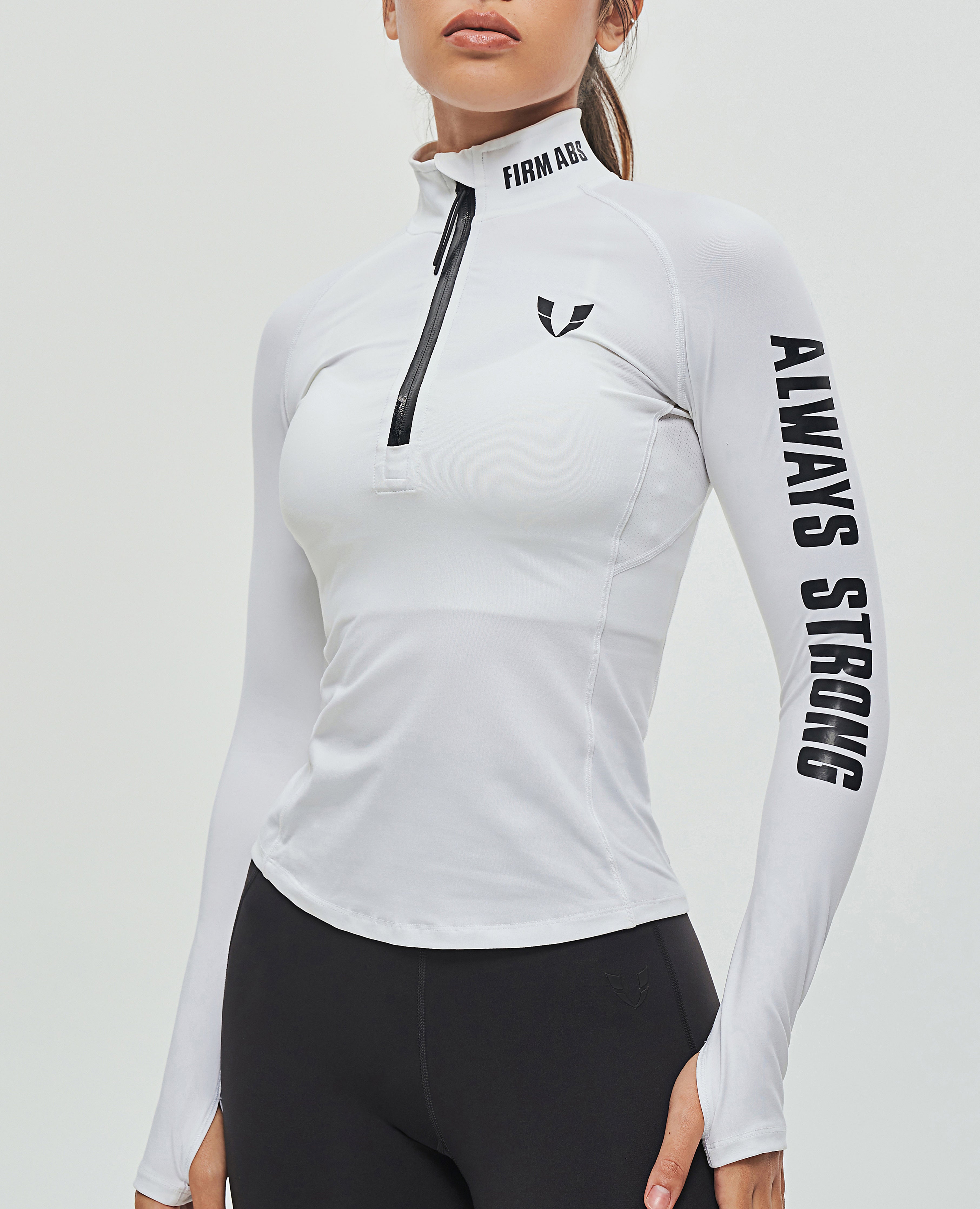 Half Zip Long Sleeve Top - Weiß