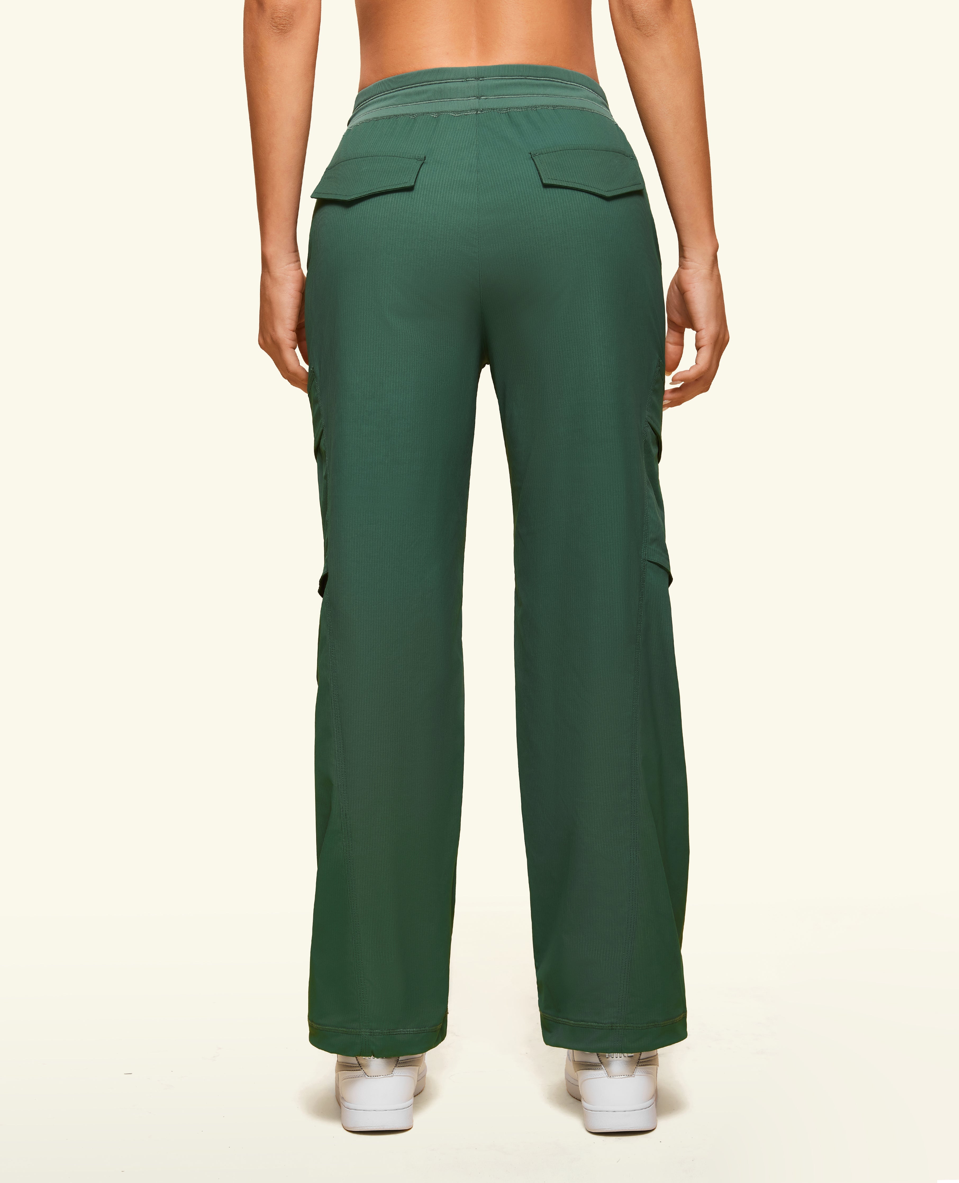 Drawstring Pocket Loose Fit Pants - Gray Copper Green