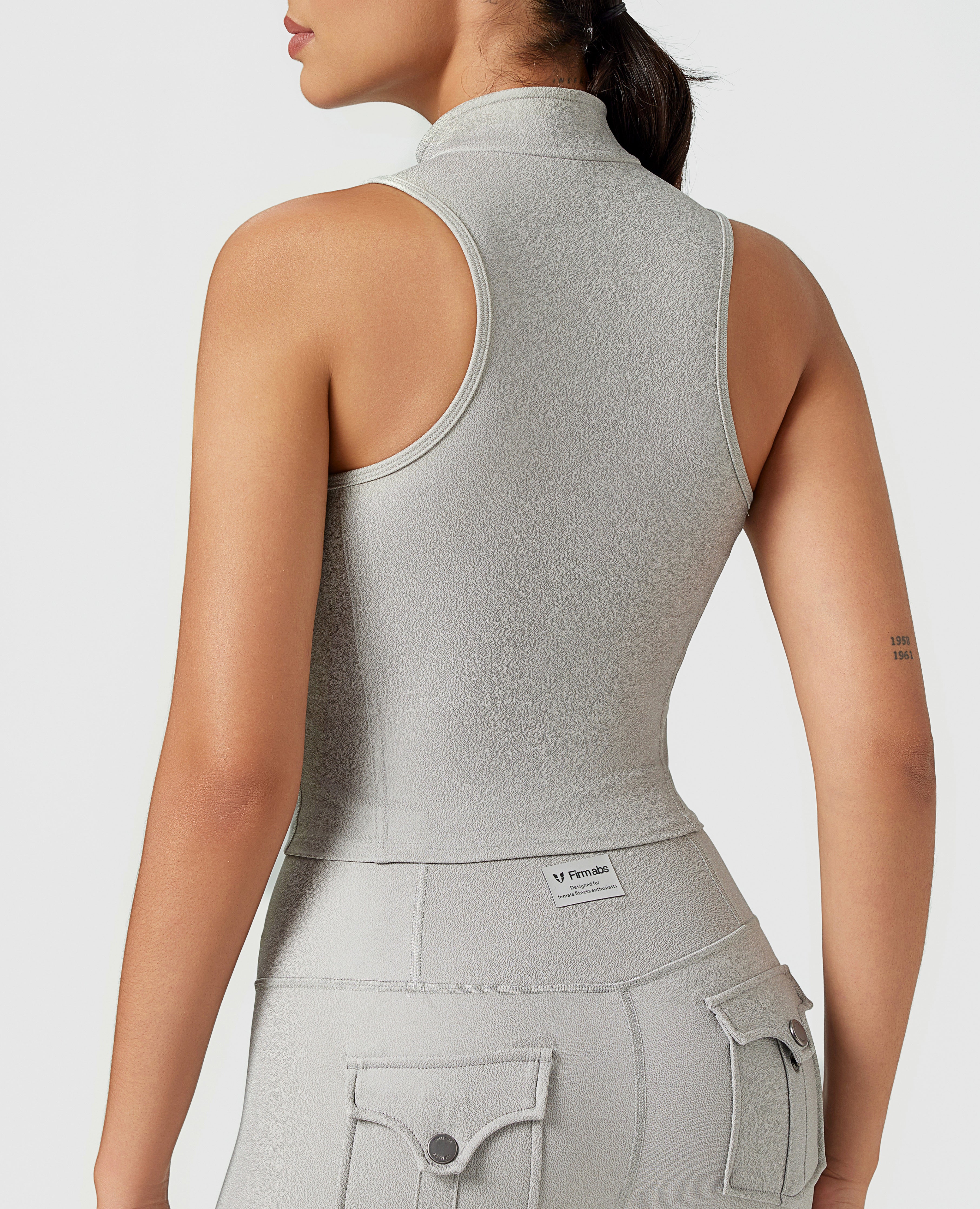 Faux Leather Moto Vest - Grau