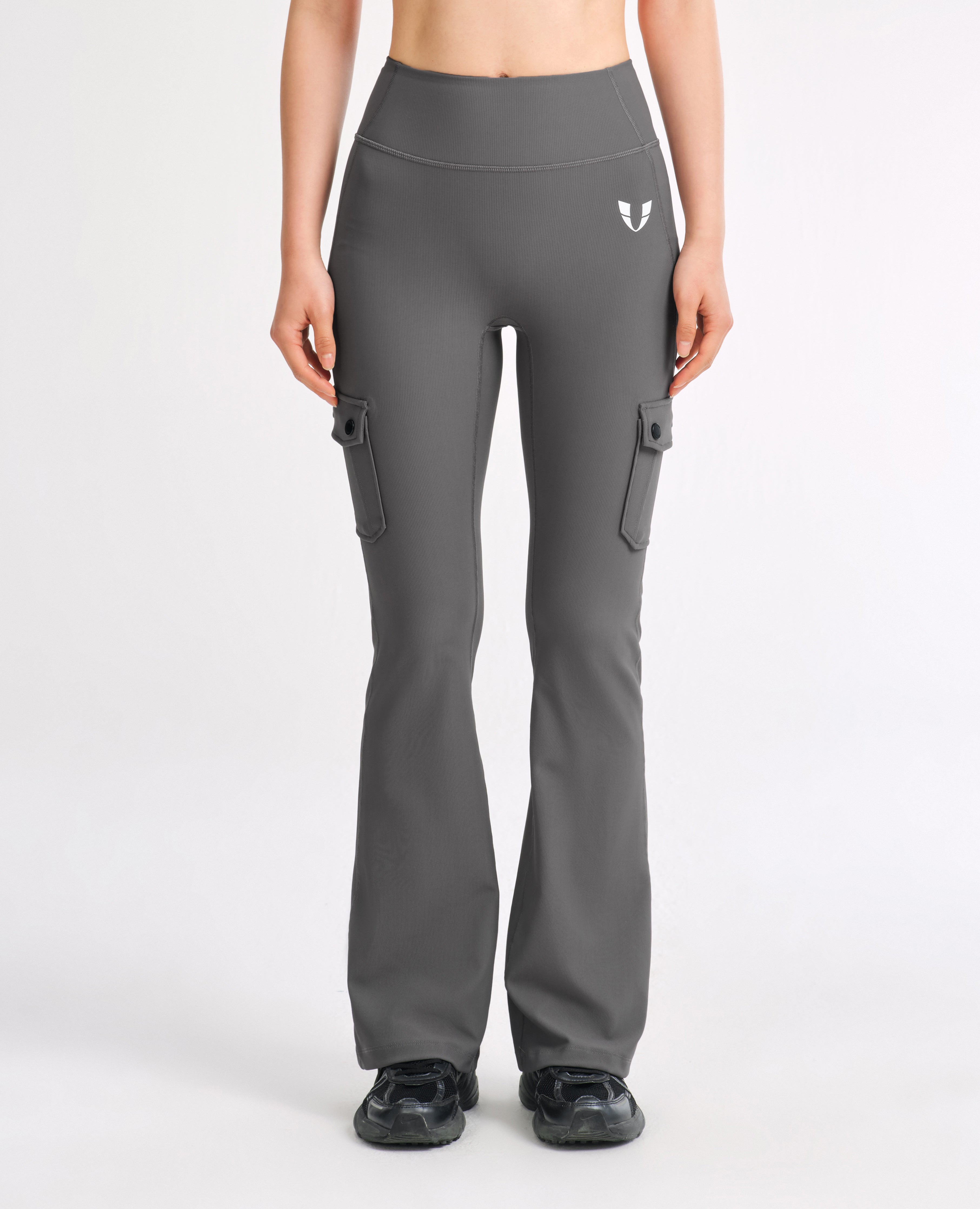 Athletic High Waisted Cargo Flare Leggings - Gray