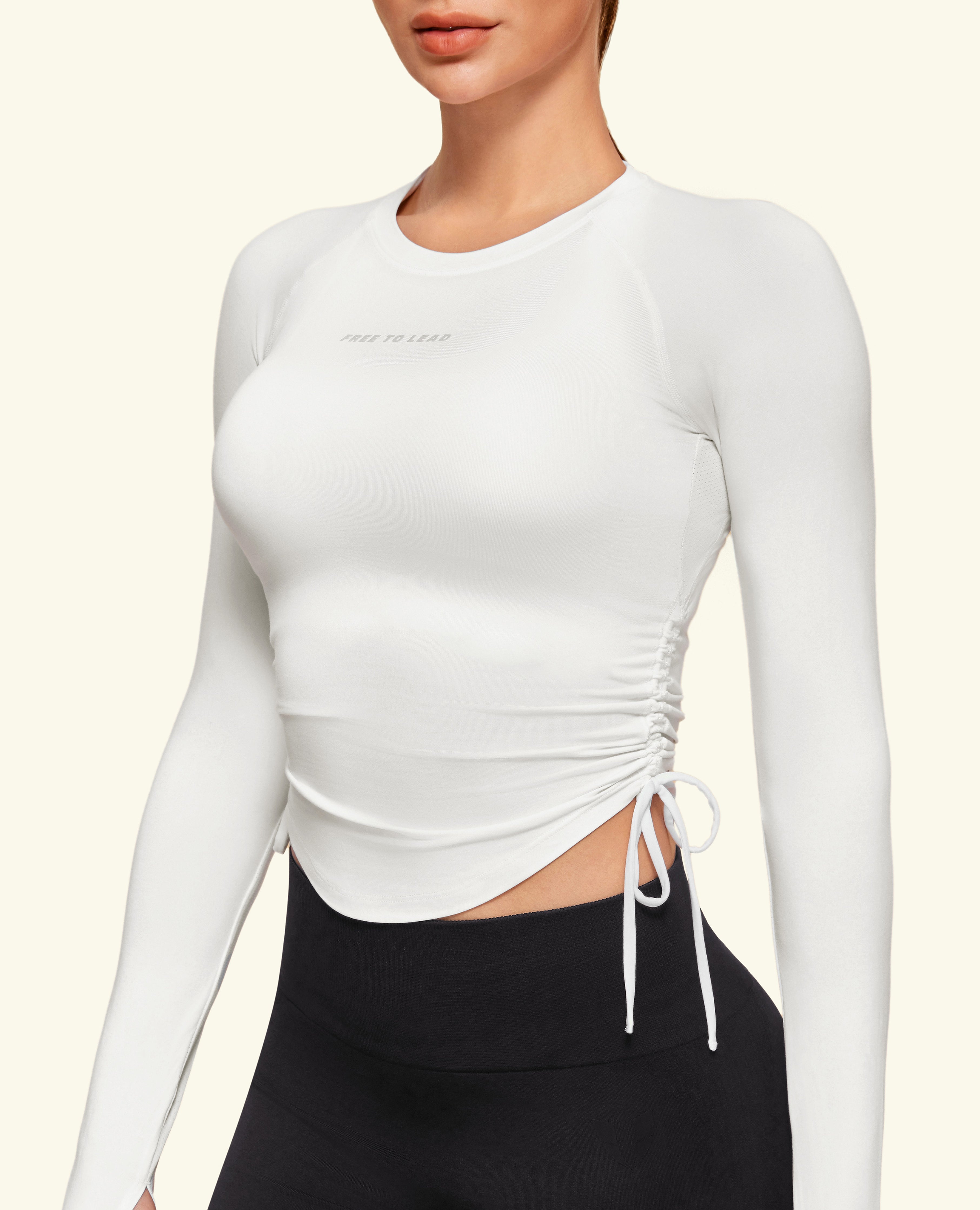 Drawstring Long Sleeve T -Shirt - White