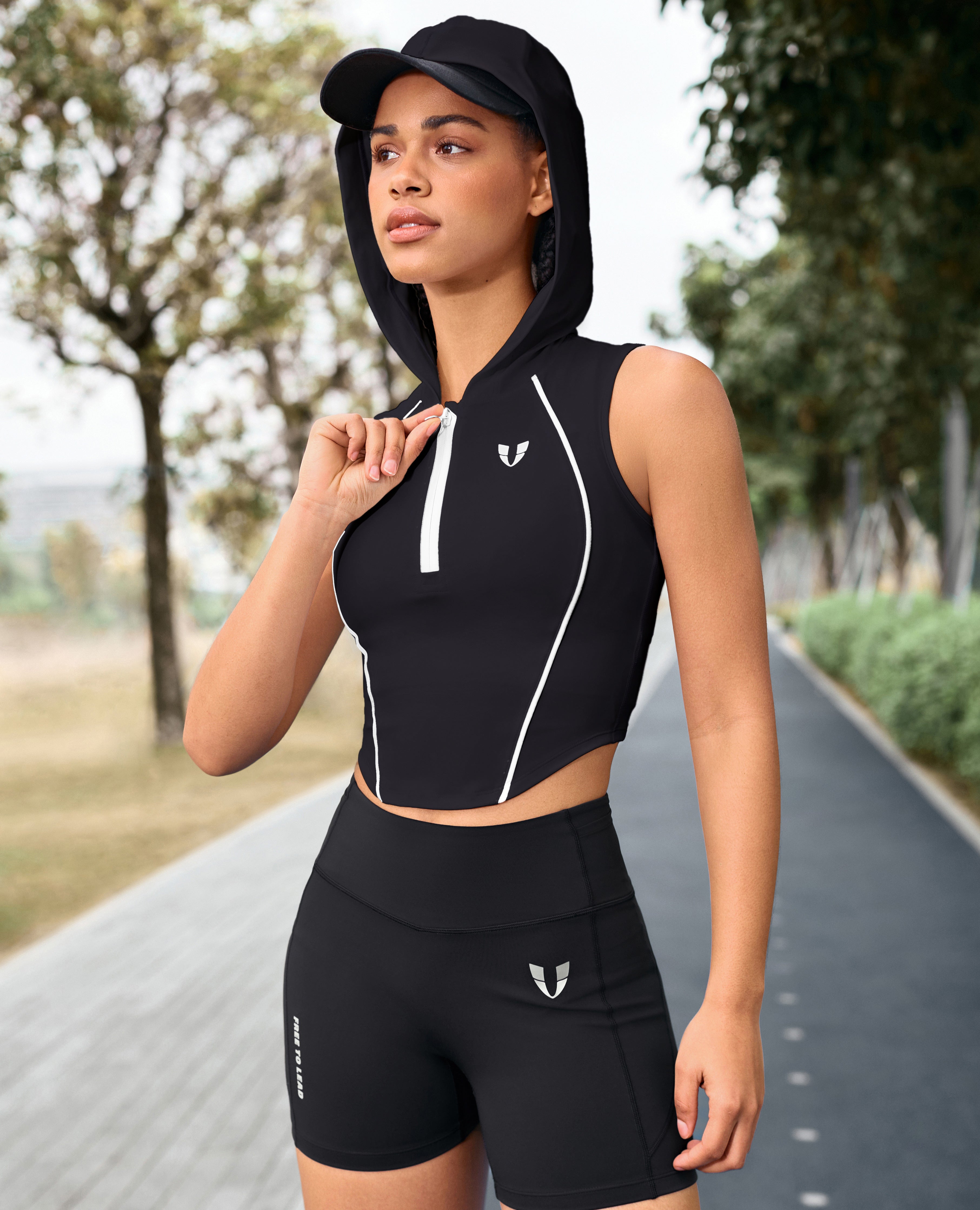 Half Zip Hooded Vest - Black