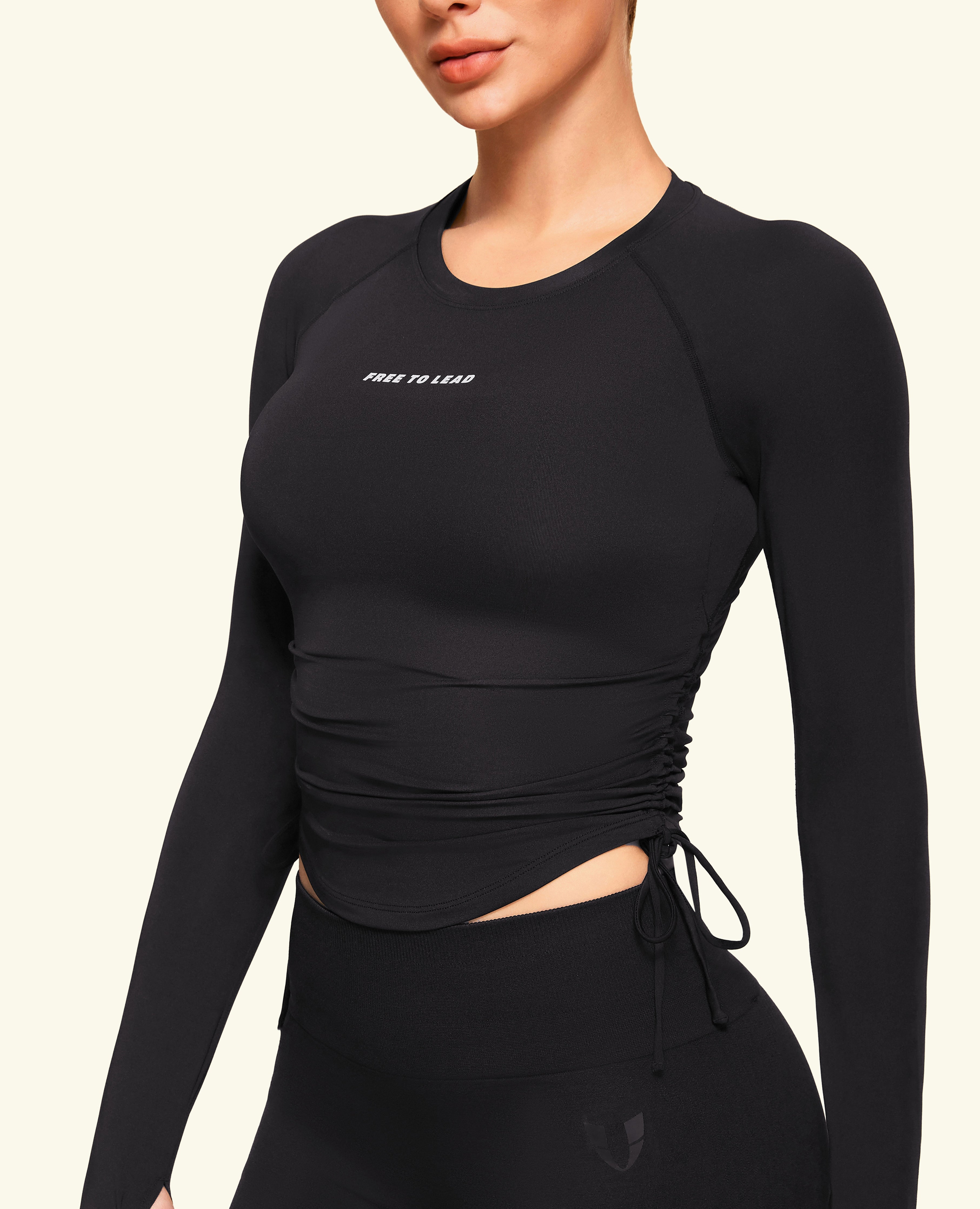 Drawstring Long manga t -shirt - negro