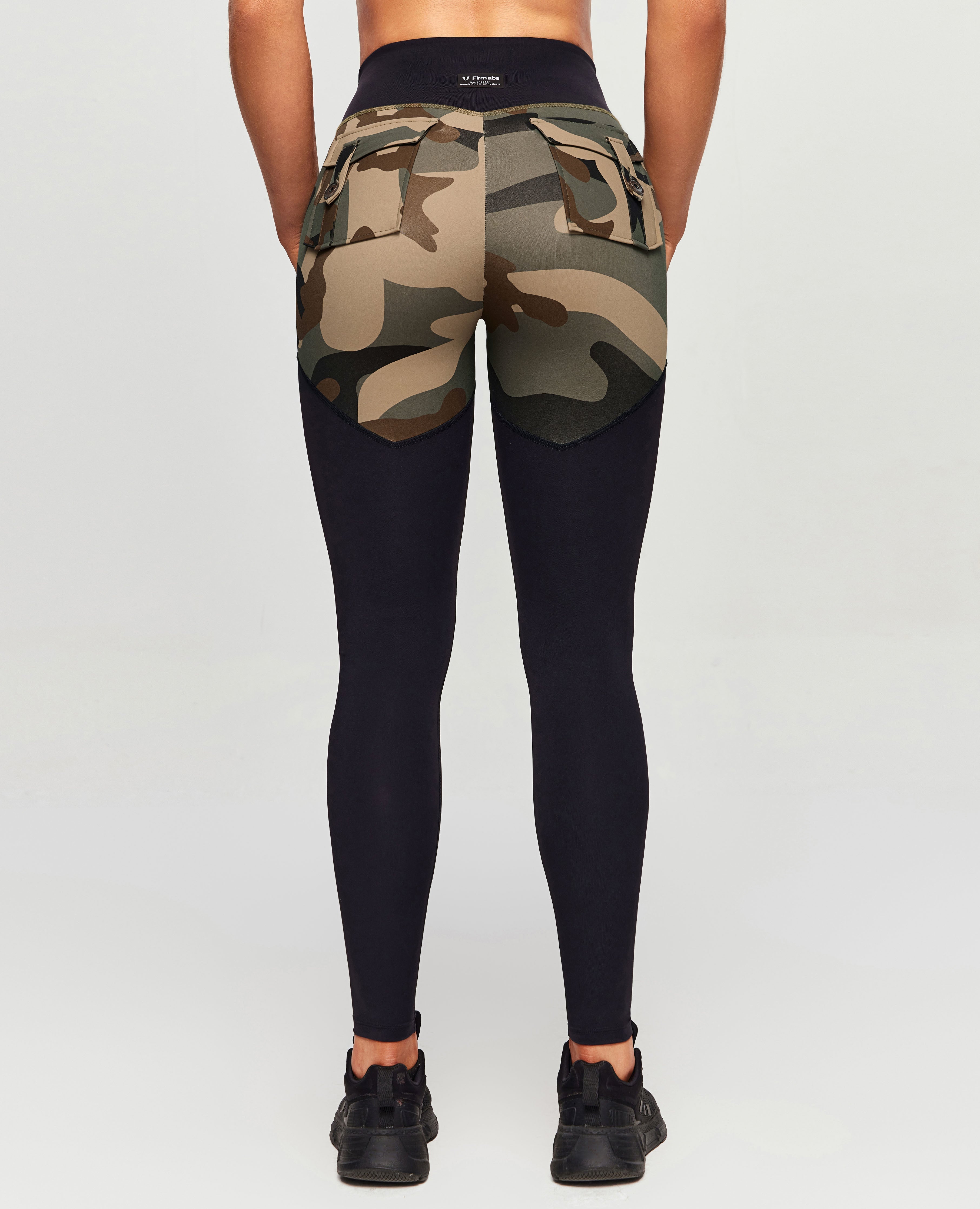 Gym-Leggings mit V-Taille - Kaffee-Camouflage