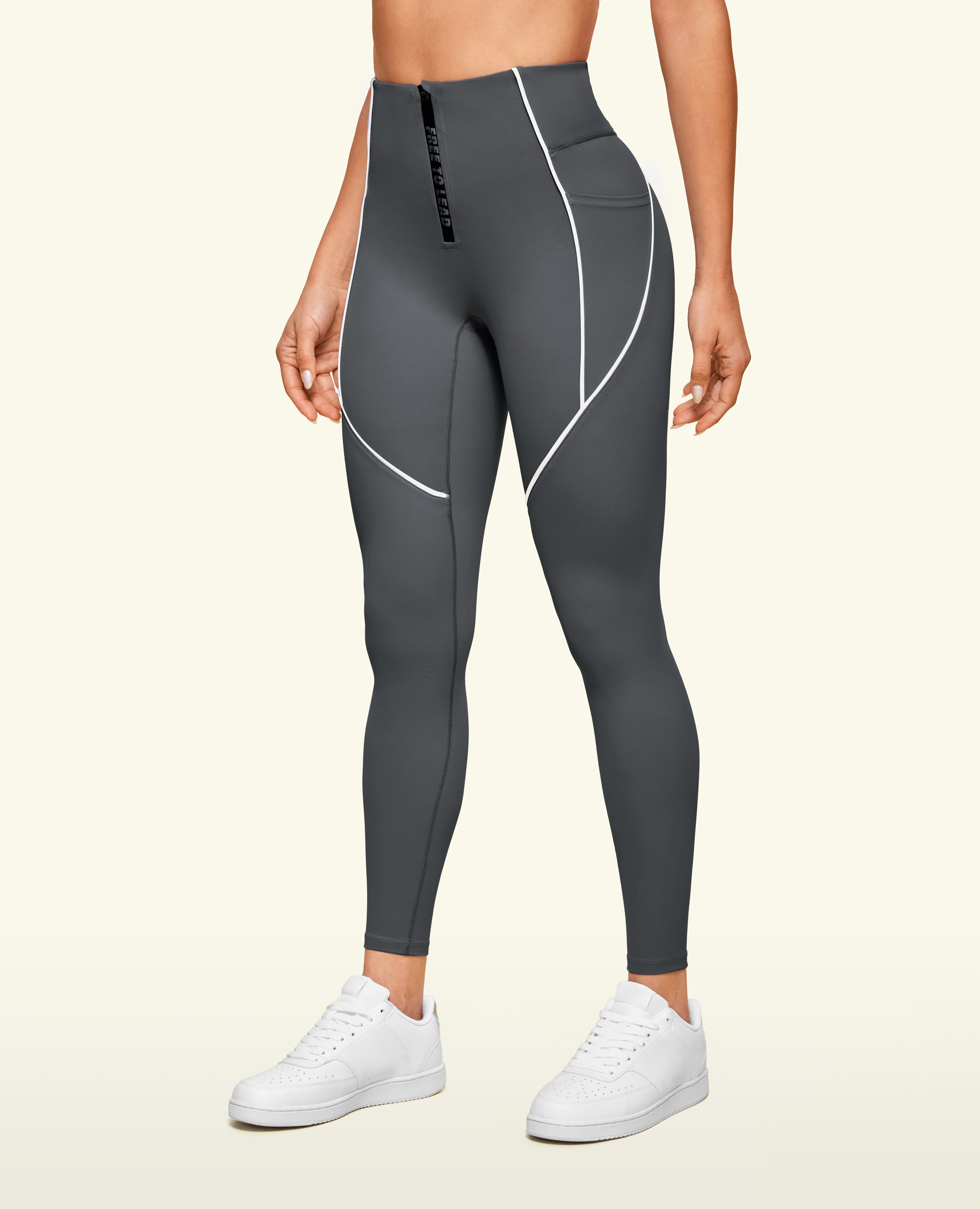 ZIP Front High Waist Pocket Leggings - Gray
