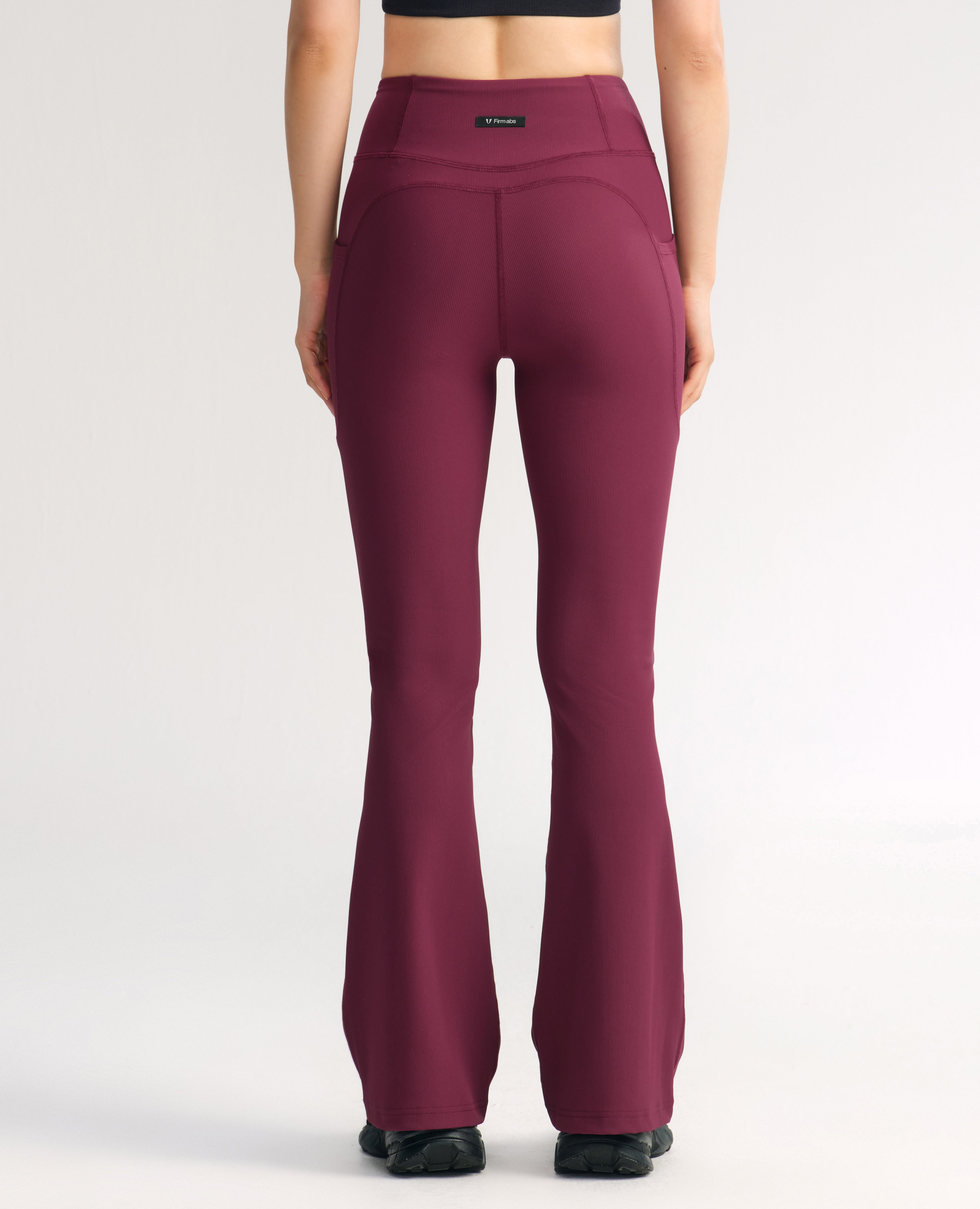 High-Waist-Fleece-Leggings mit Schlag – Jujube-Rot