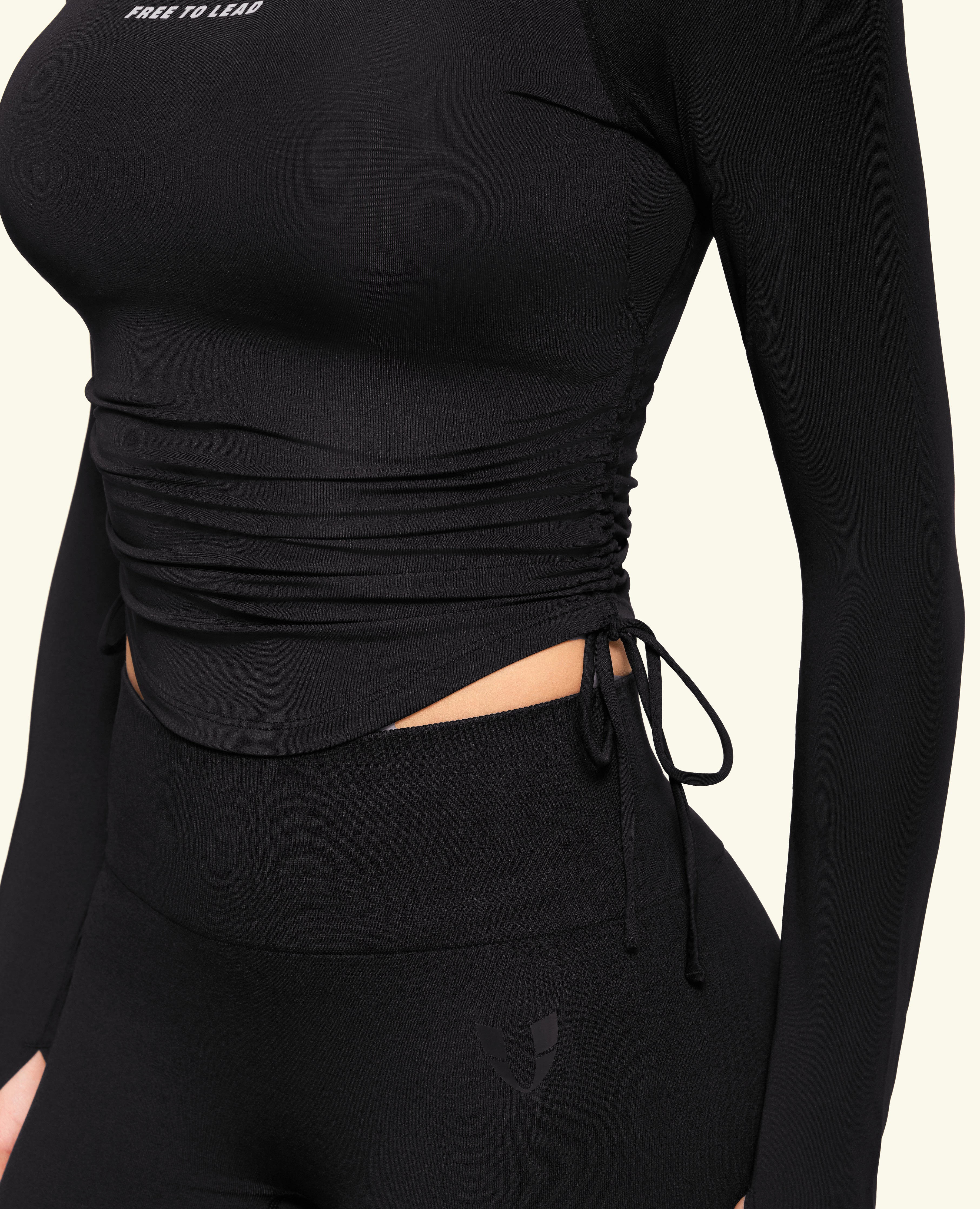 Drawstring Long manga t -shirt - negro