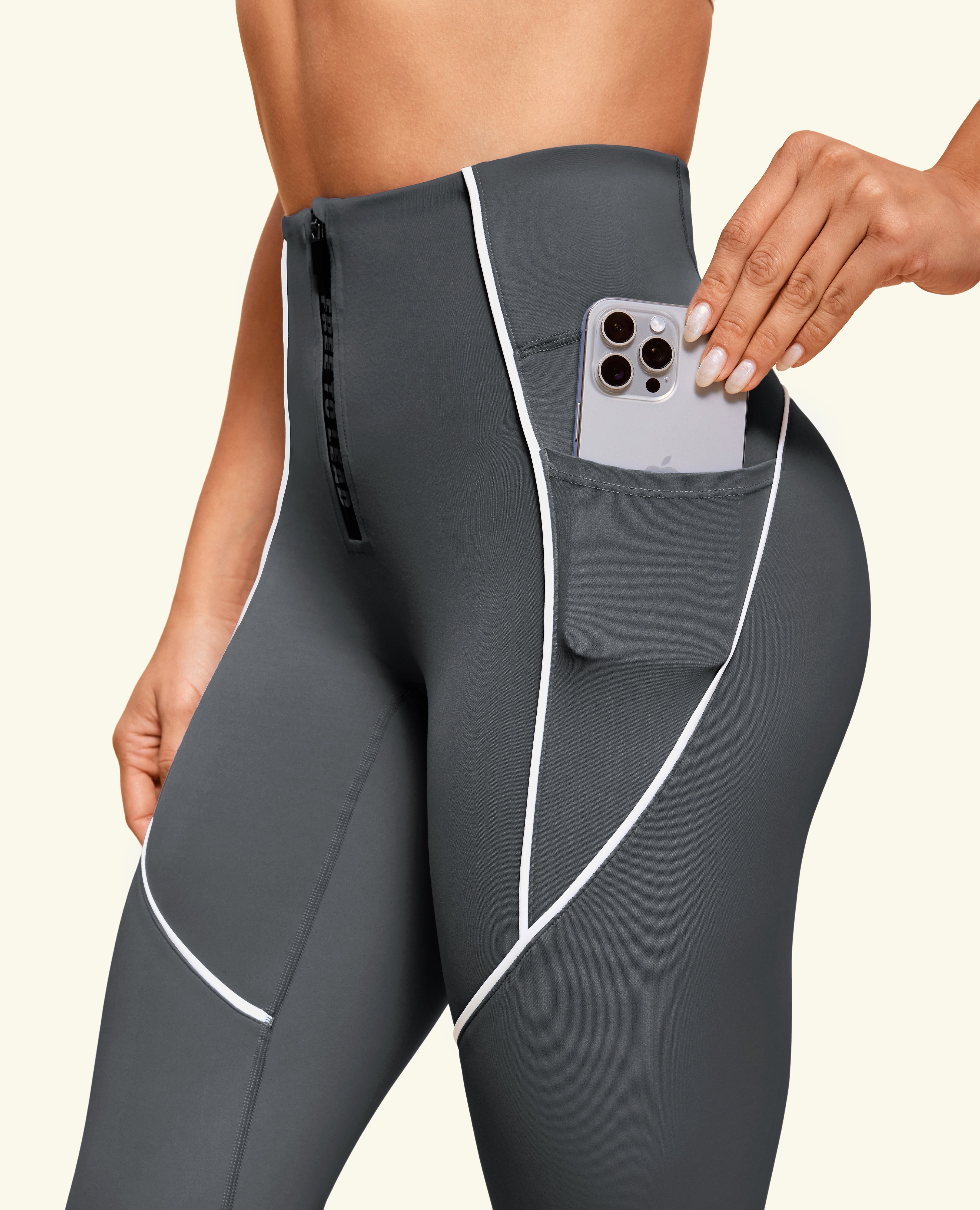 ZIP Front High Waist Pocket Leggings - Gray