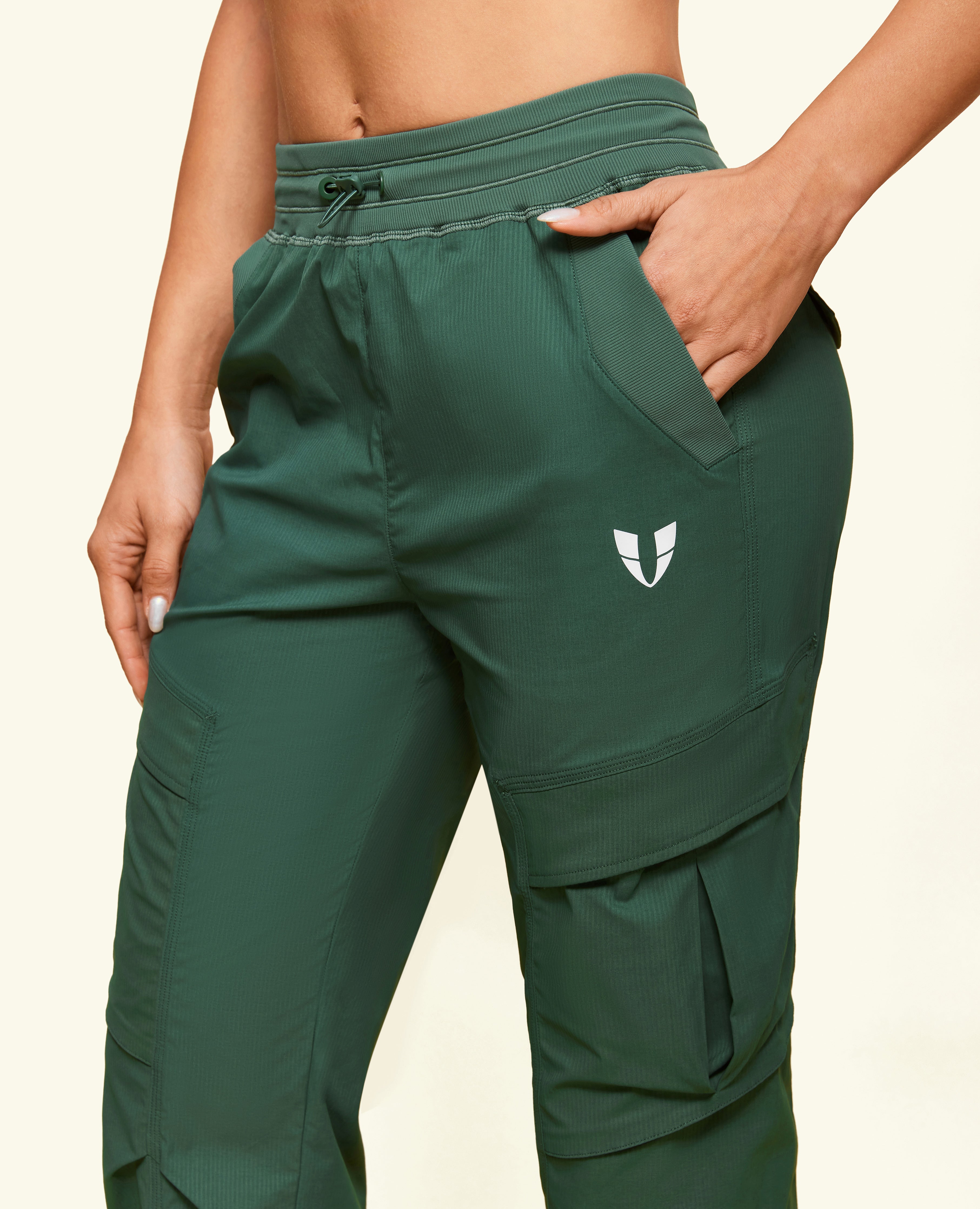 Drawstring Pocket Loose Fit Pants - Gray Copper Green