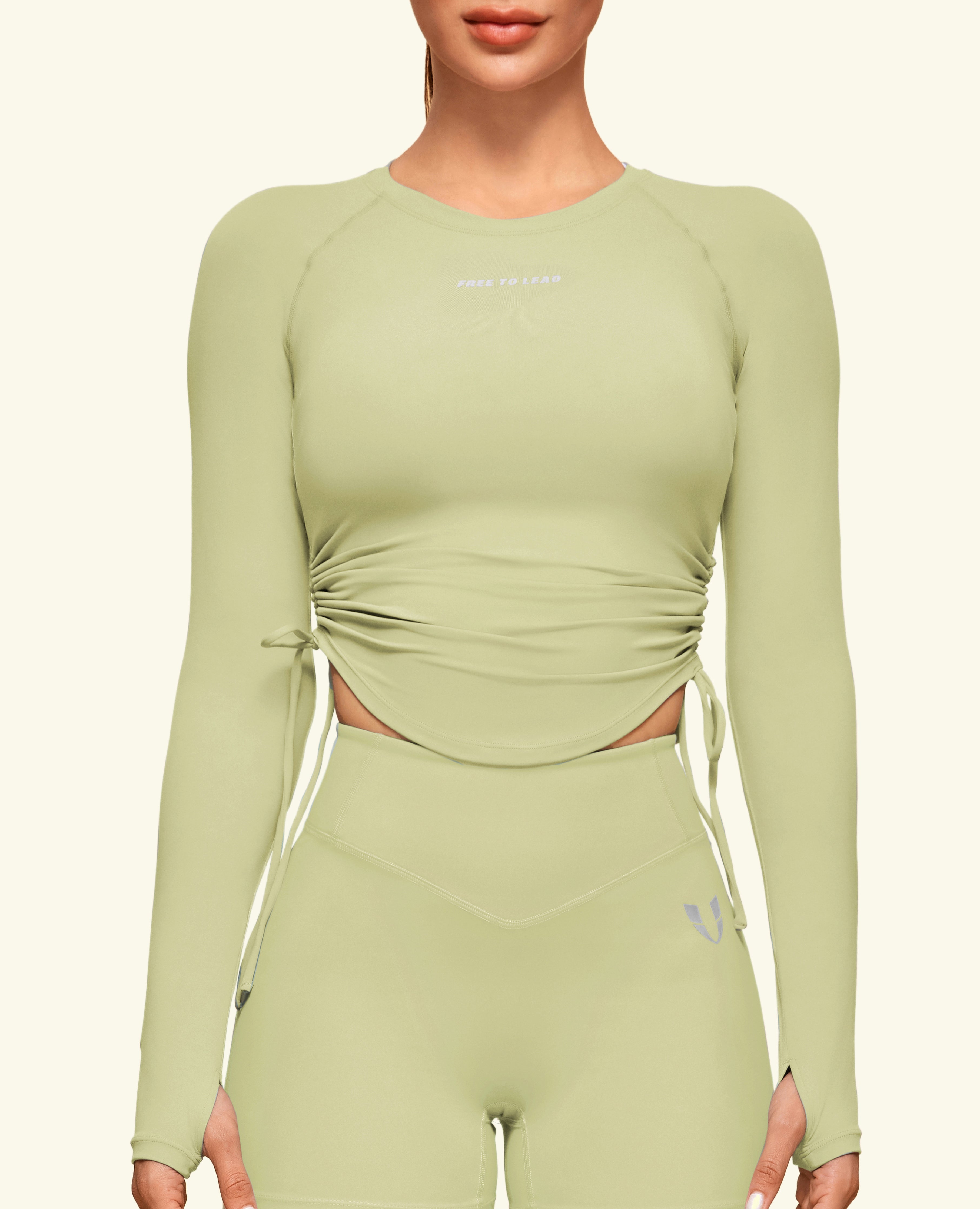 Drawstring Long Sleeve T-shirt - Erbsengrün