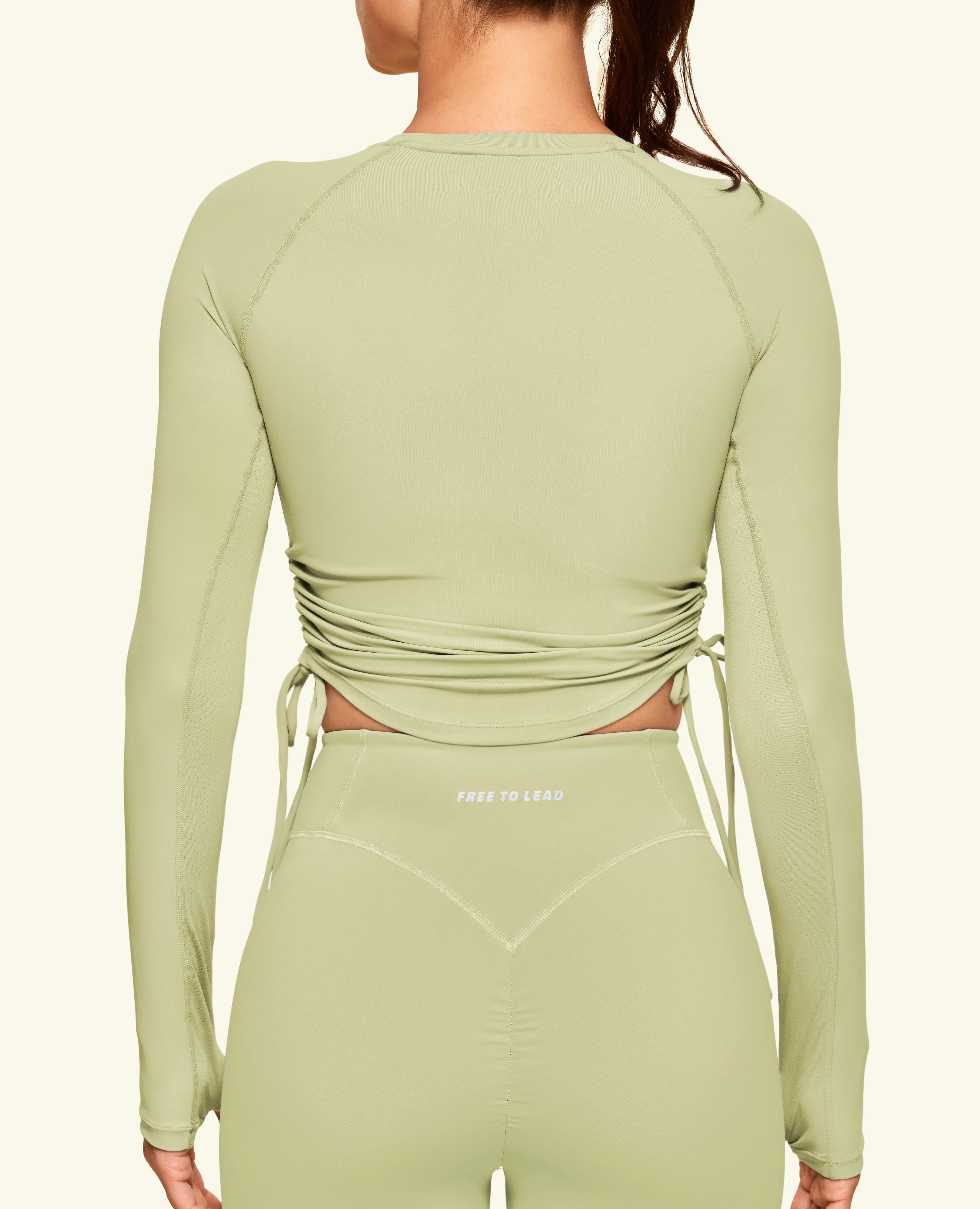 Drawstring Long Sleeve T-shirt - Erbsengrün