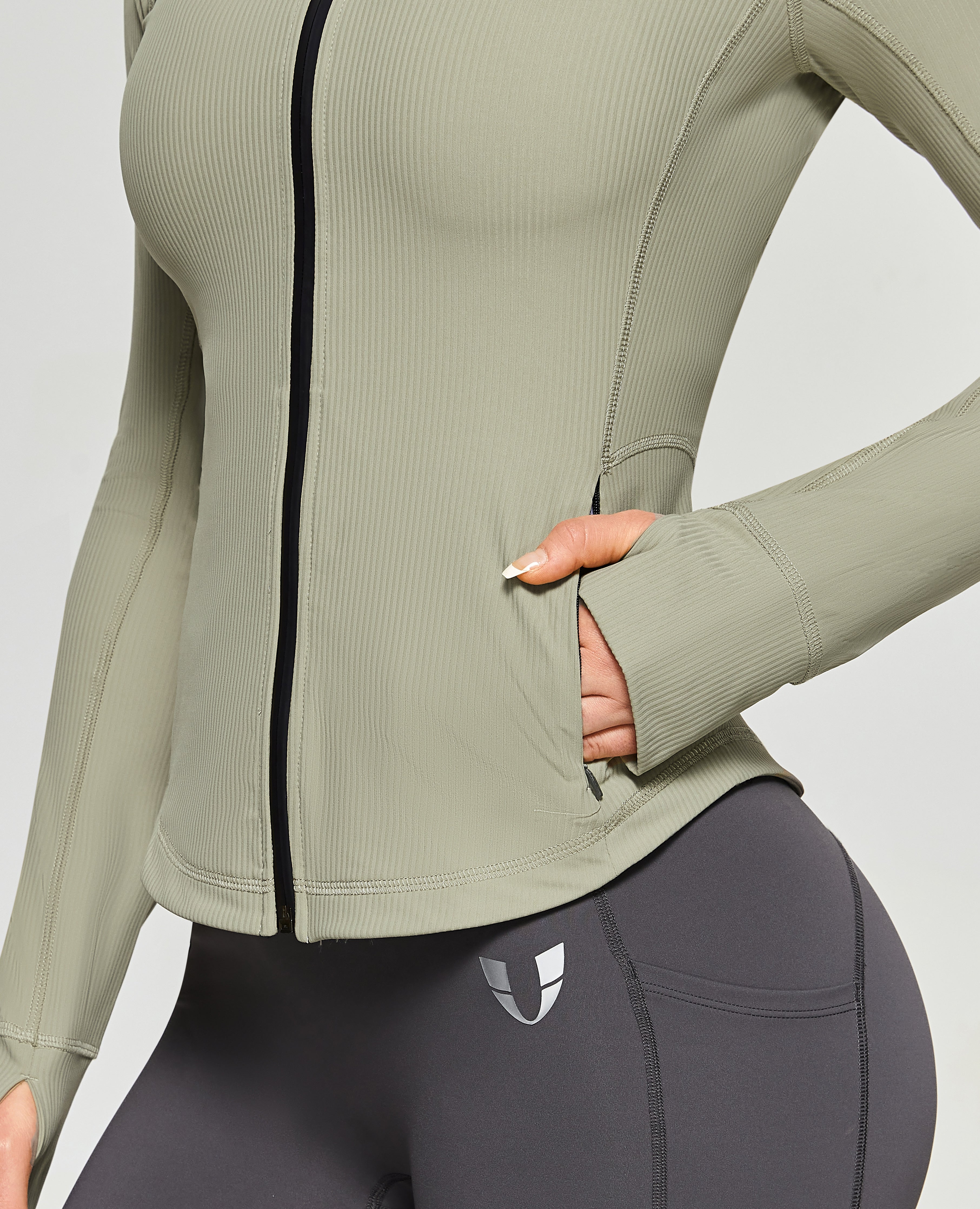 Veste de gym côtelée - vert gris