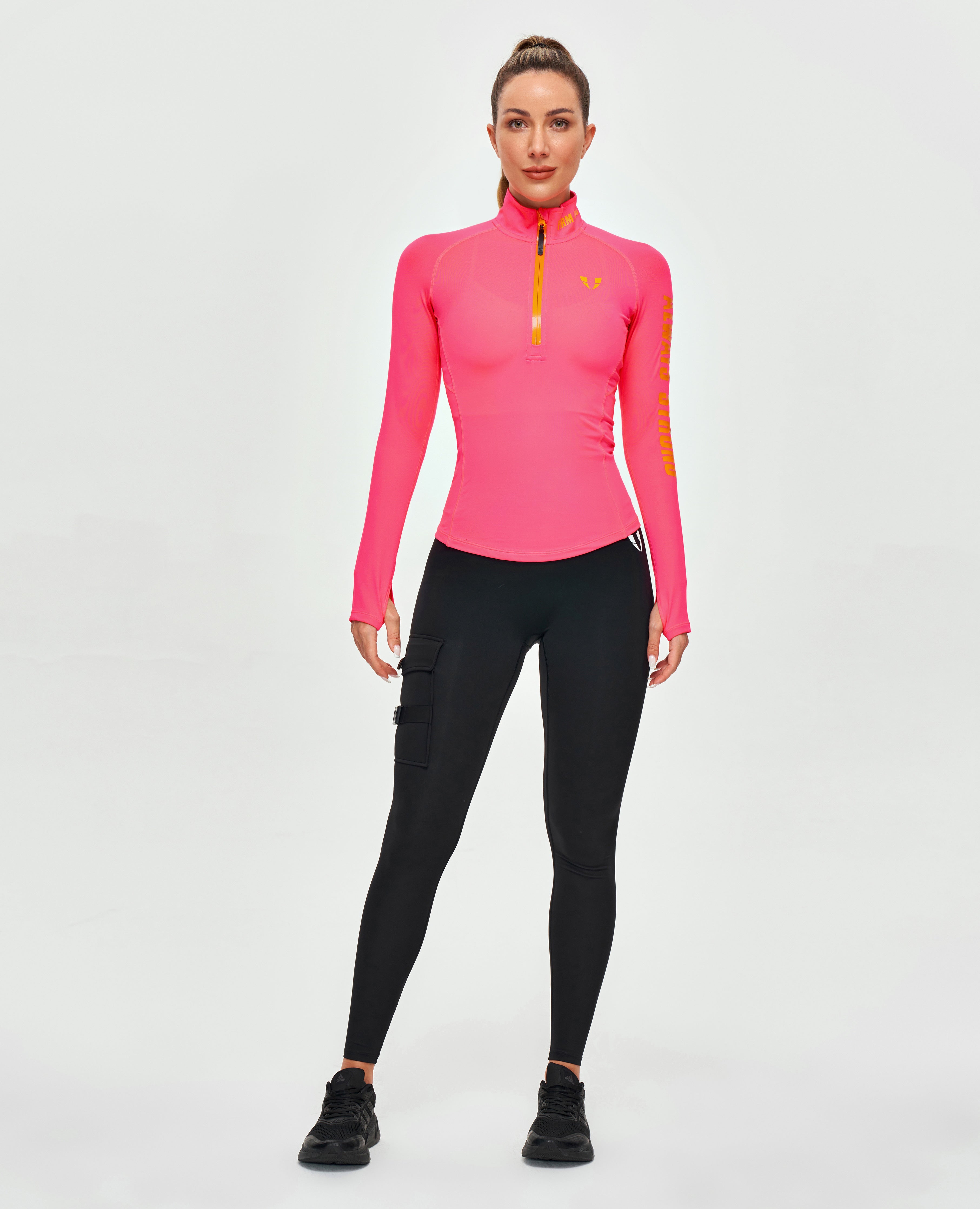 Half Zip Long Sleeve Top - Dunkelrosa