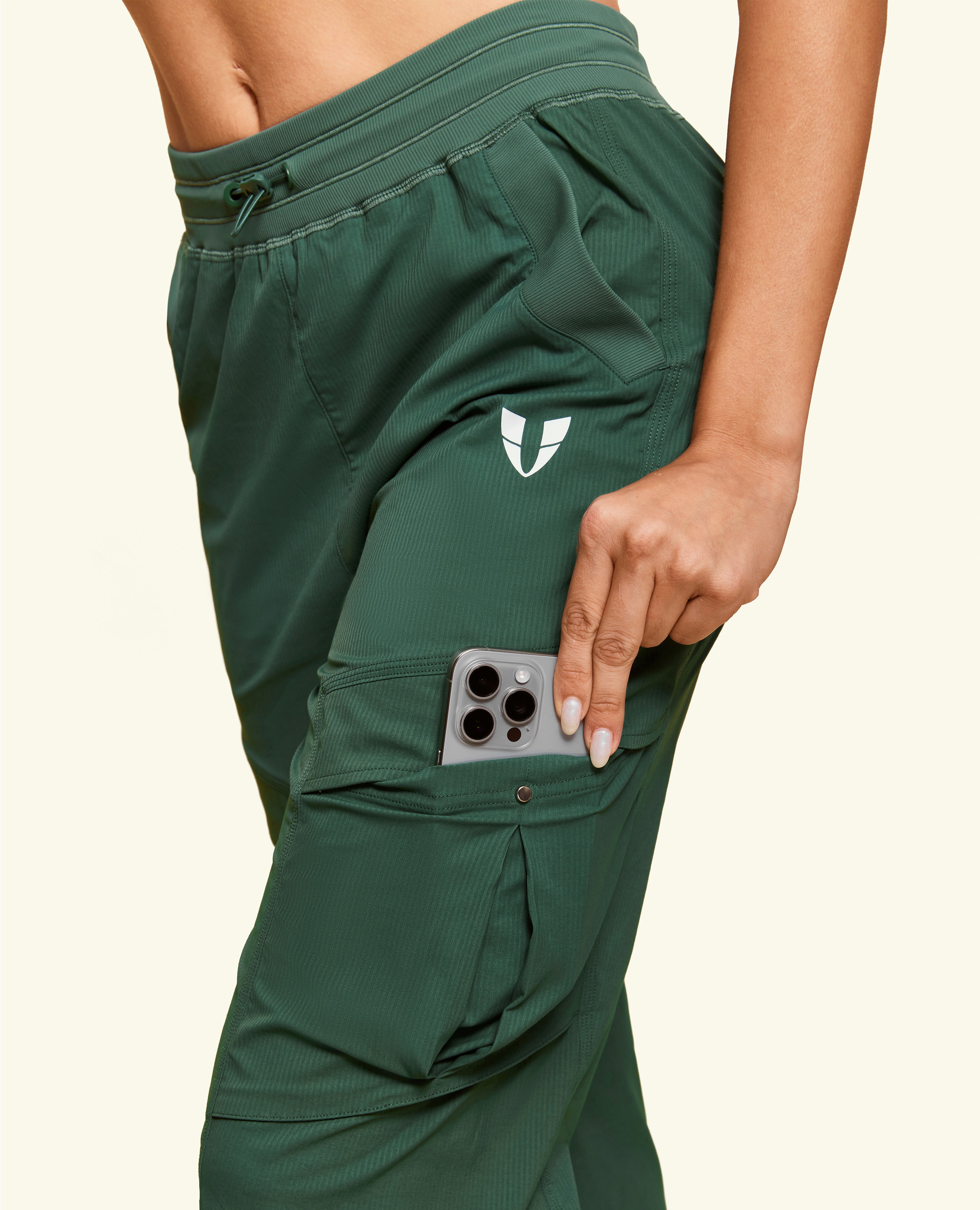Drawstring Pocket Loose Fit Pants - Gray Copper Green