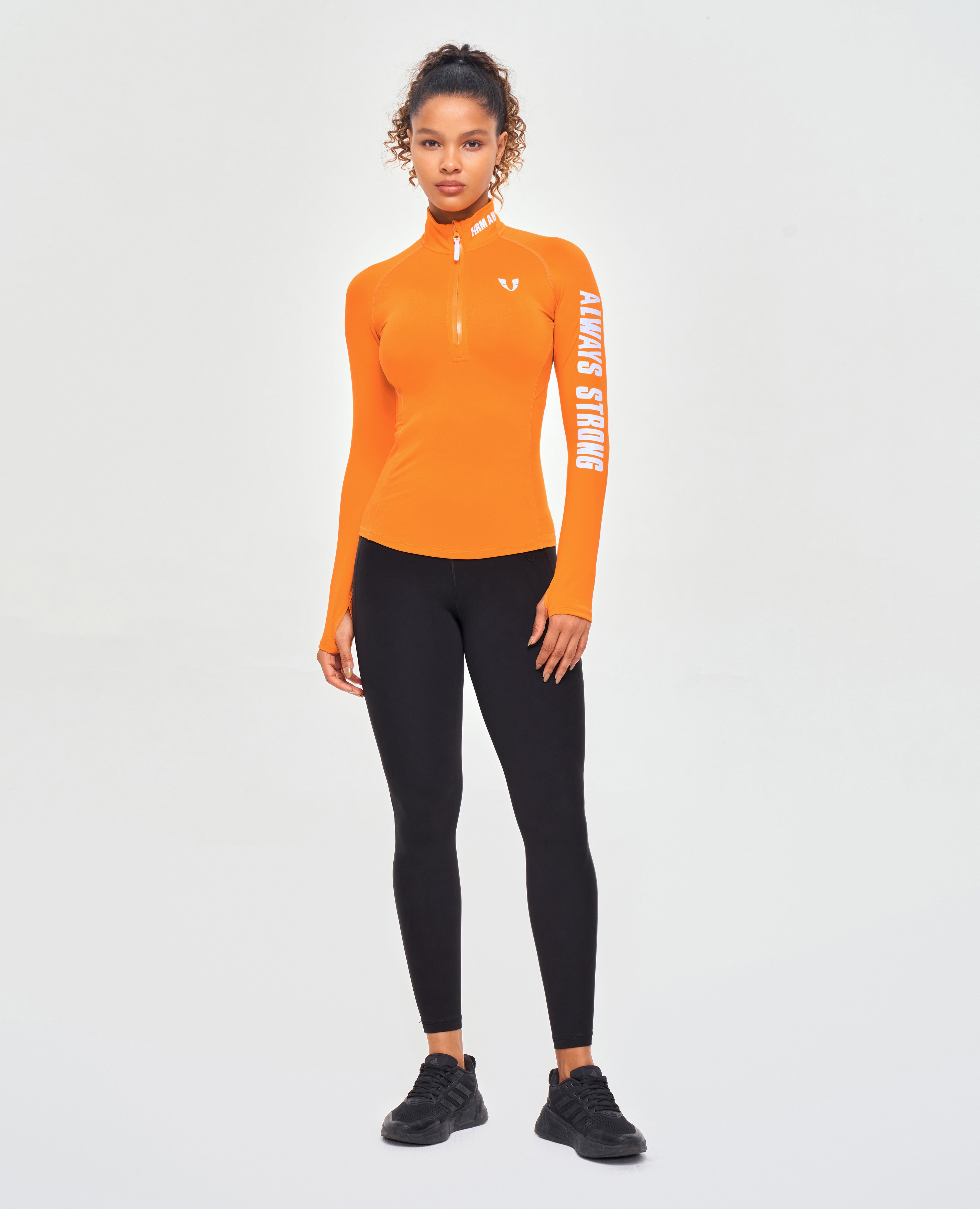 Half Zip Long Sleeve Top - Orange