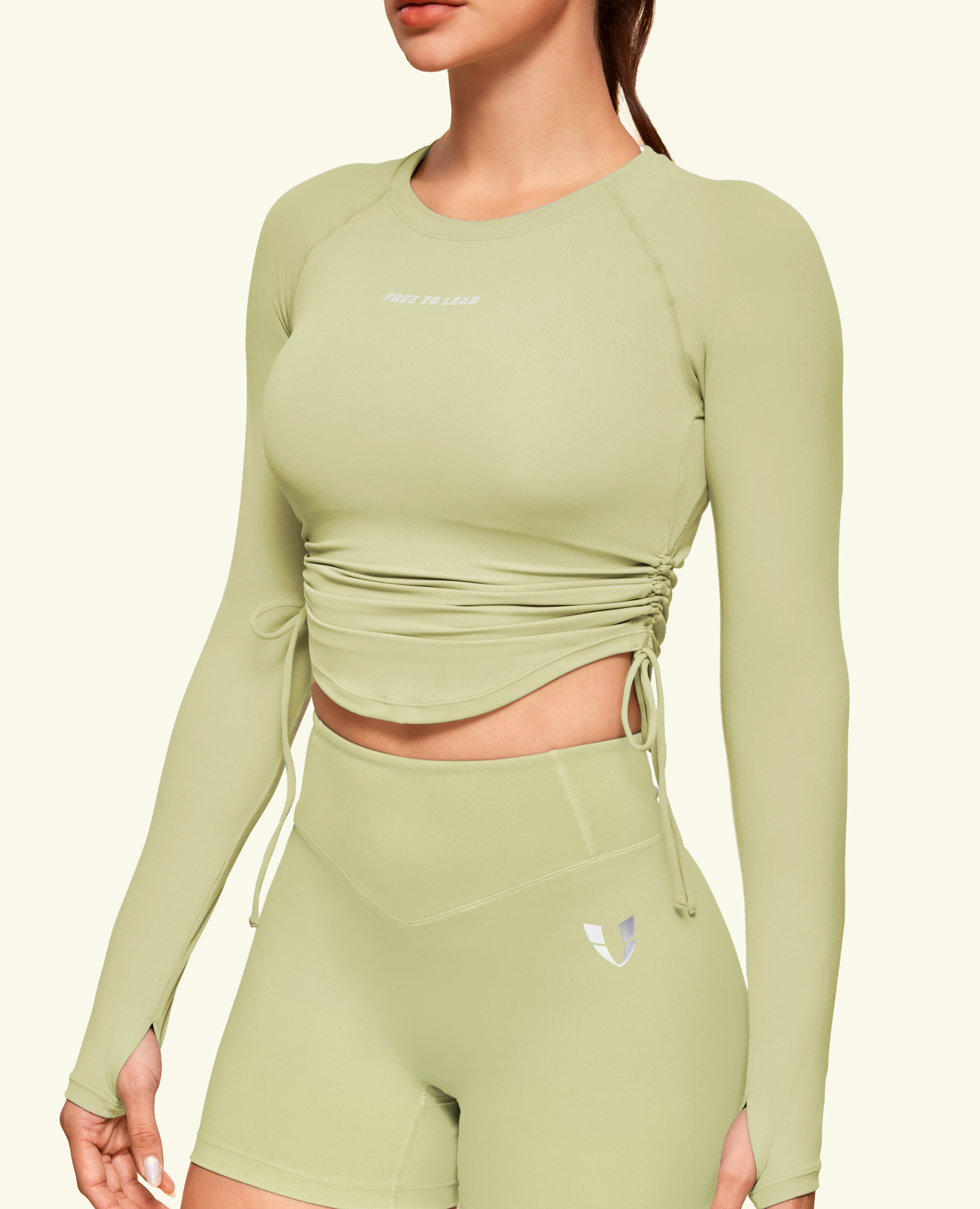 Drawstring Long Sleeve T-shirt - Erbsengrün
