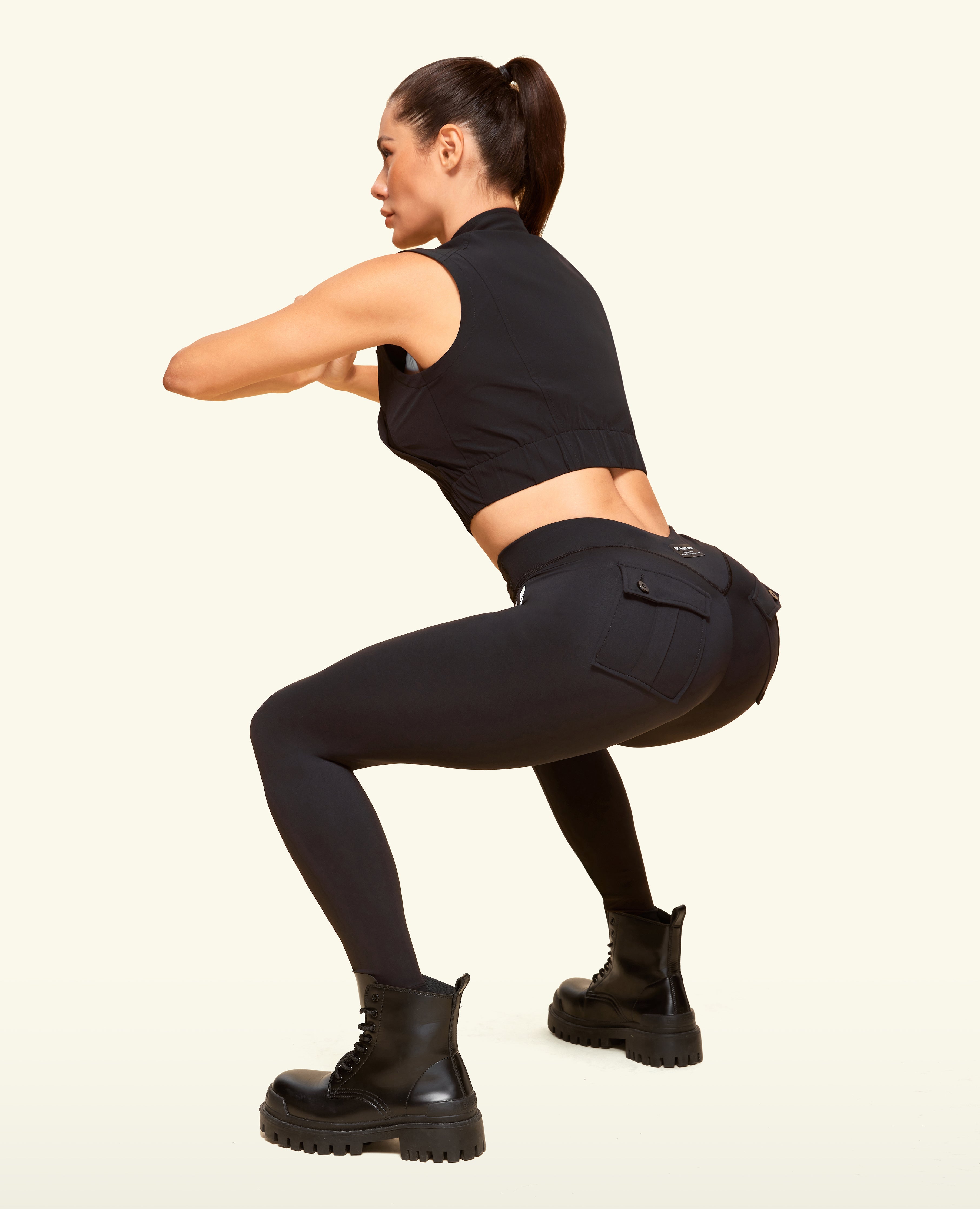 Zip Front Pocket Powerful leggings - Schwarz