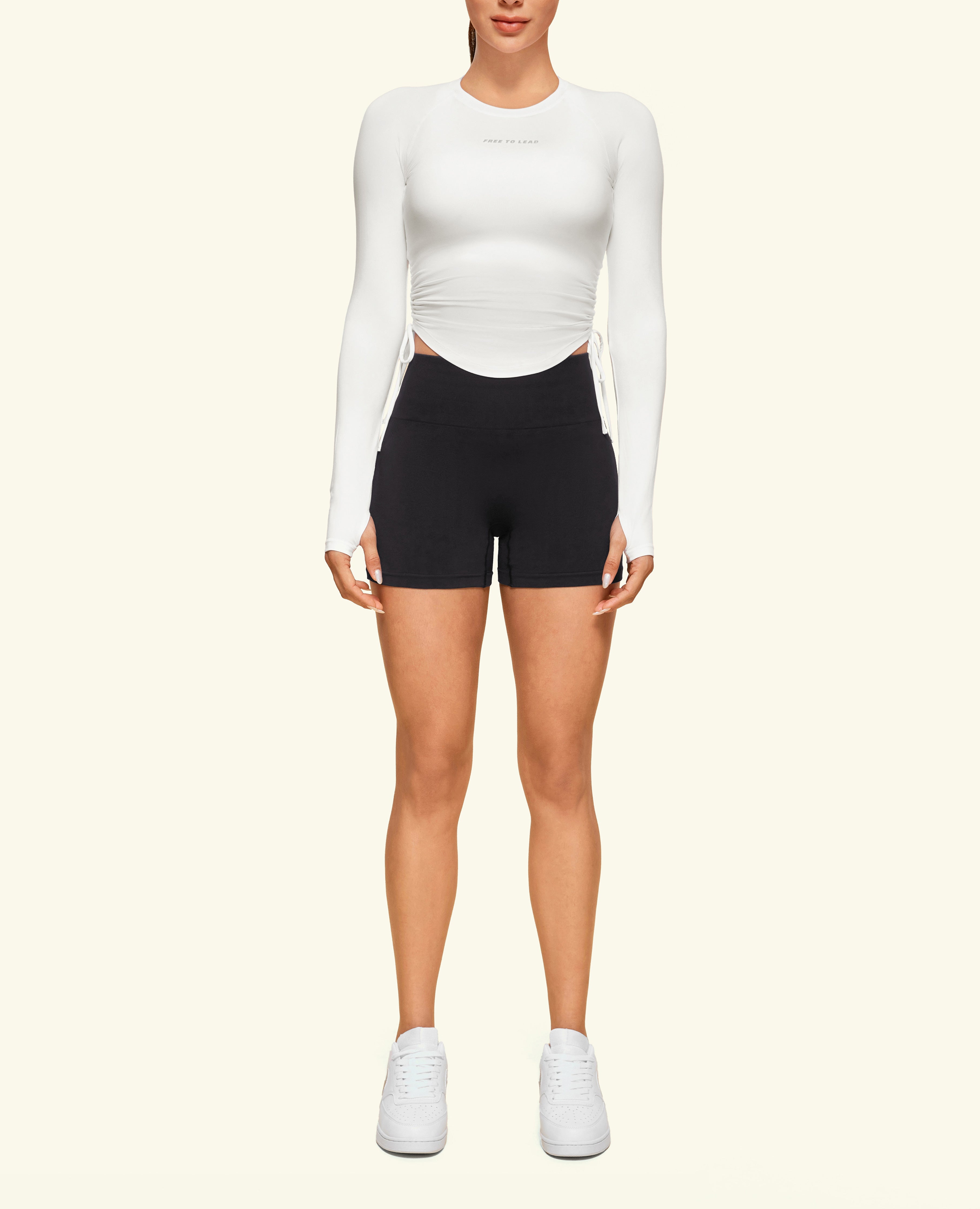 Drawstring Long Sleeve T -Shirt - White