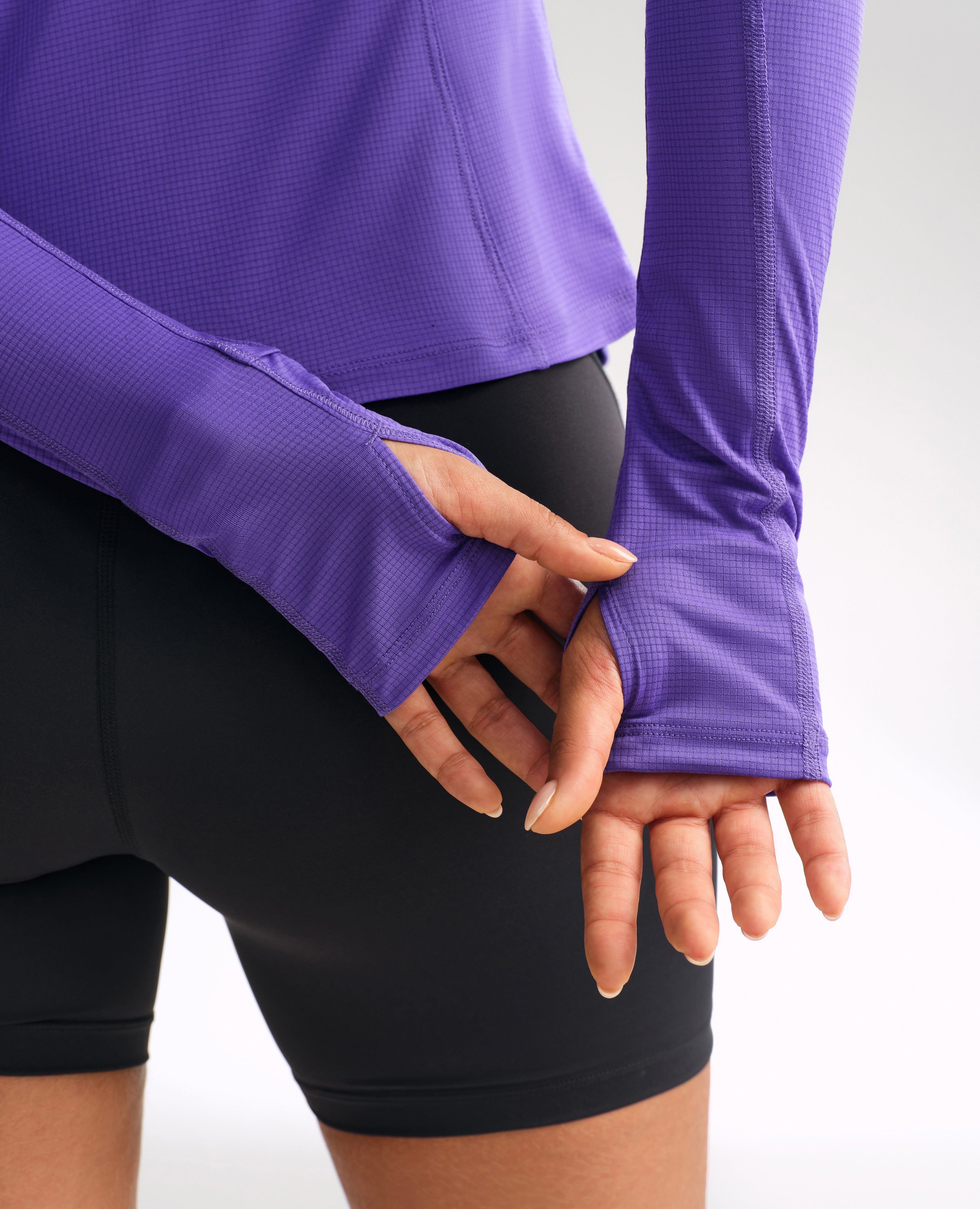 Reflective Waistline Workout Long Sleeve Top - Purple