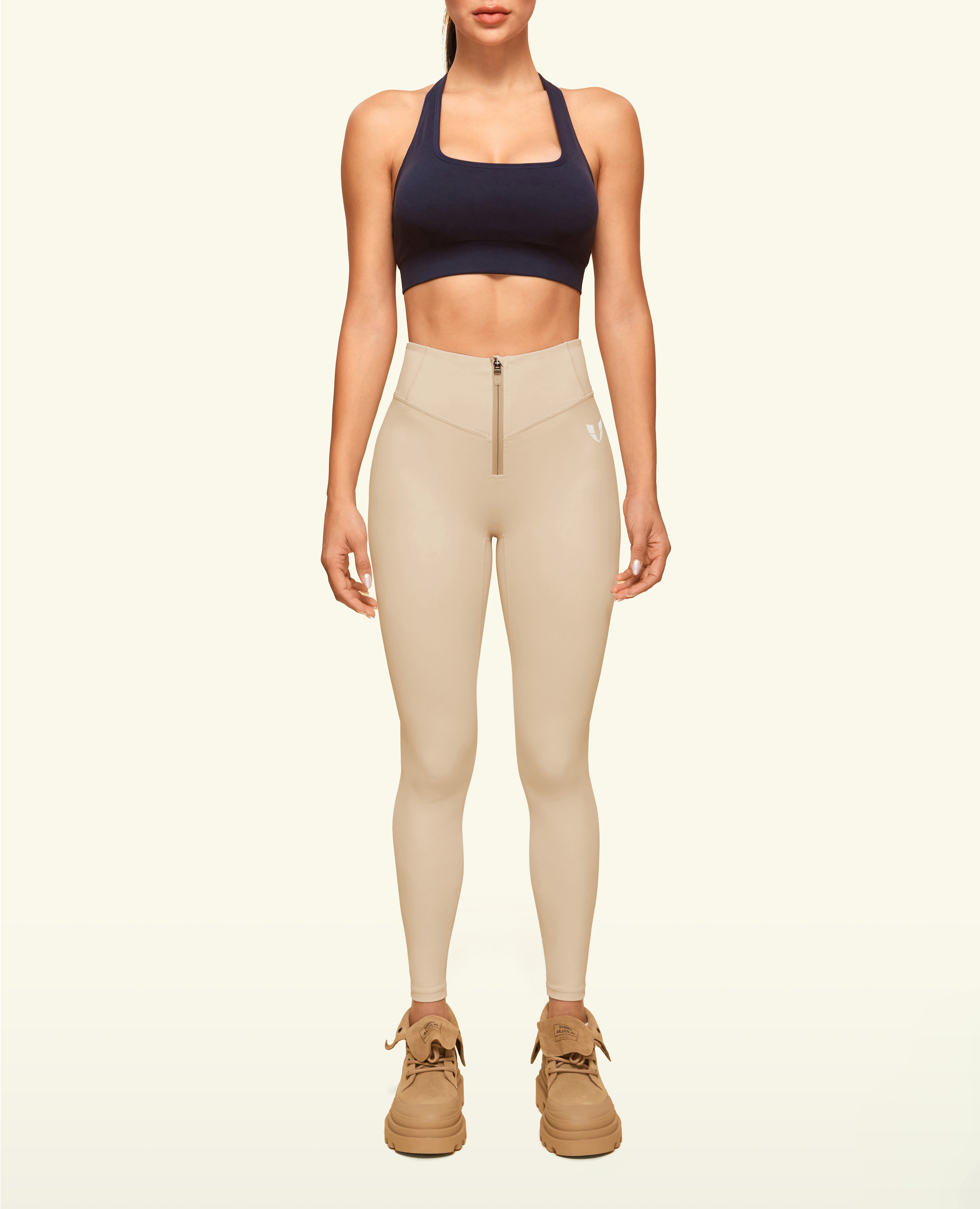 Policita frontal Zip Leggings potentes - arena