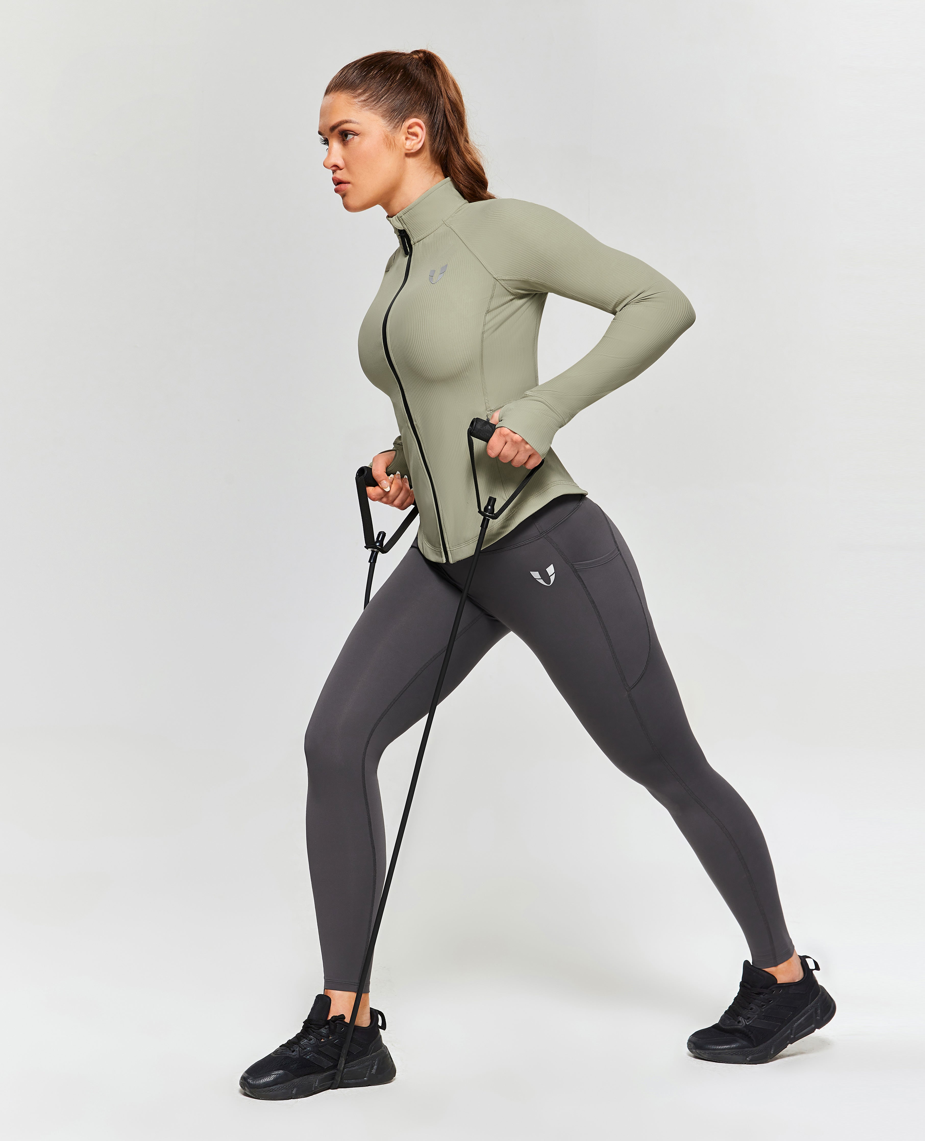 Veste de gym côtelée - vert gris