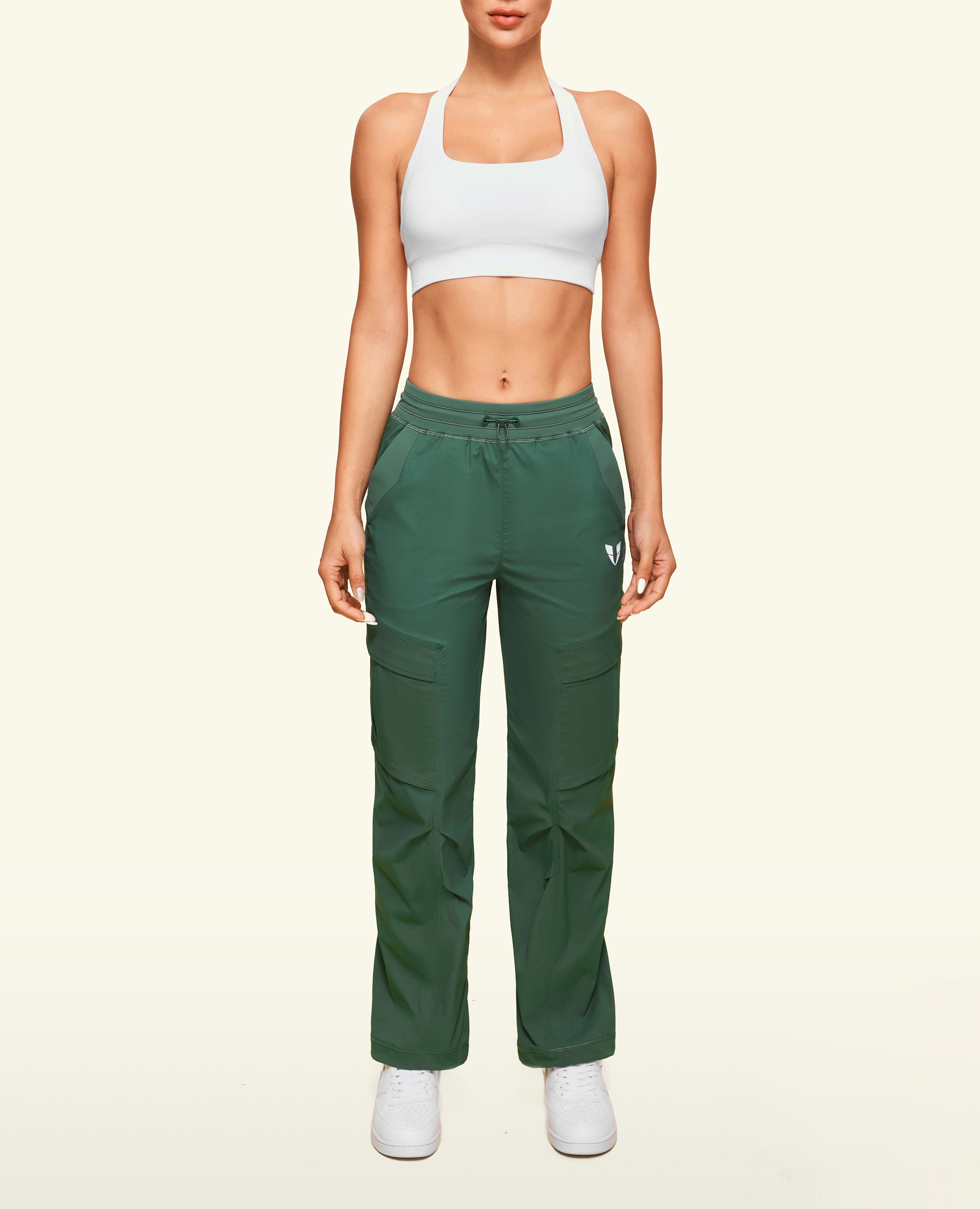 Drawstring Pocket Loose Fit Pants - Gray Copper Green