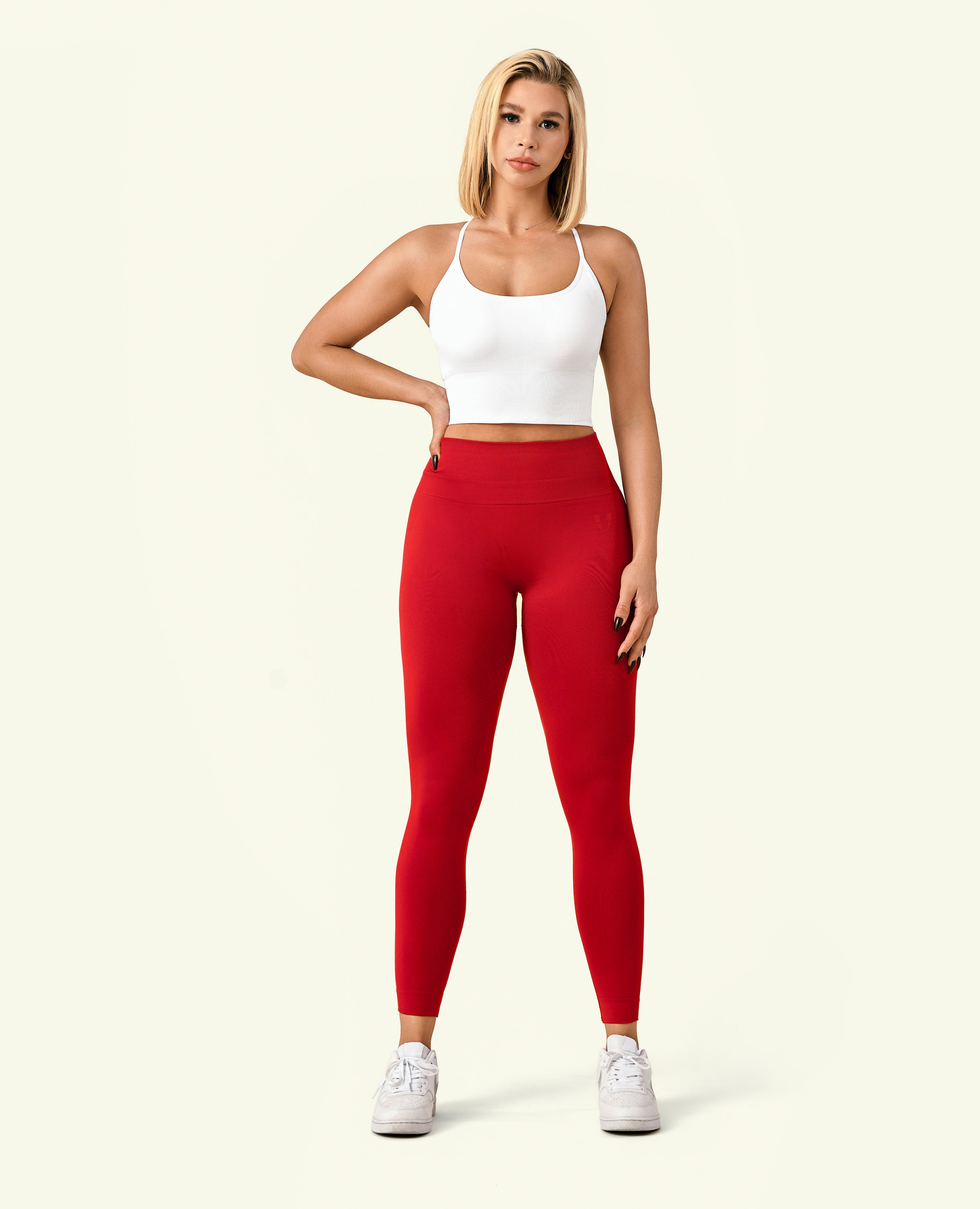 Ribbed Butt Lift Lift Leggings - Red Cranberry