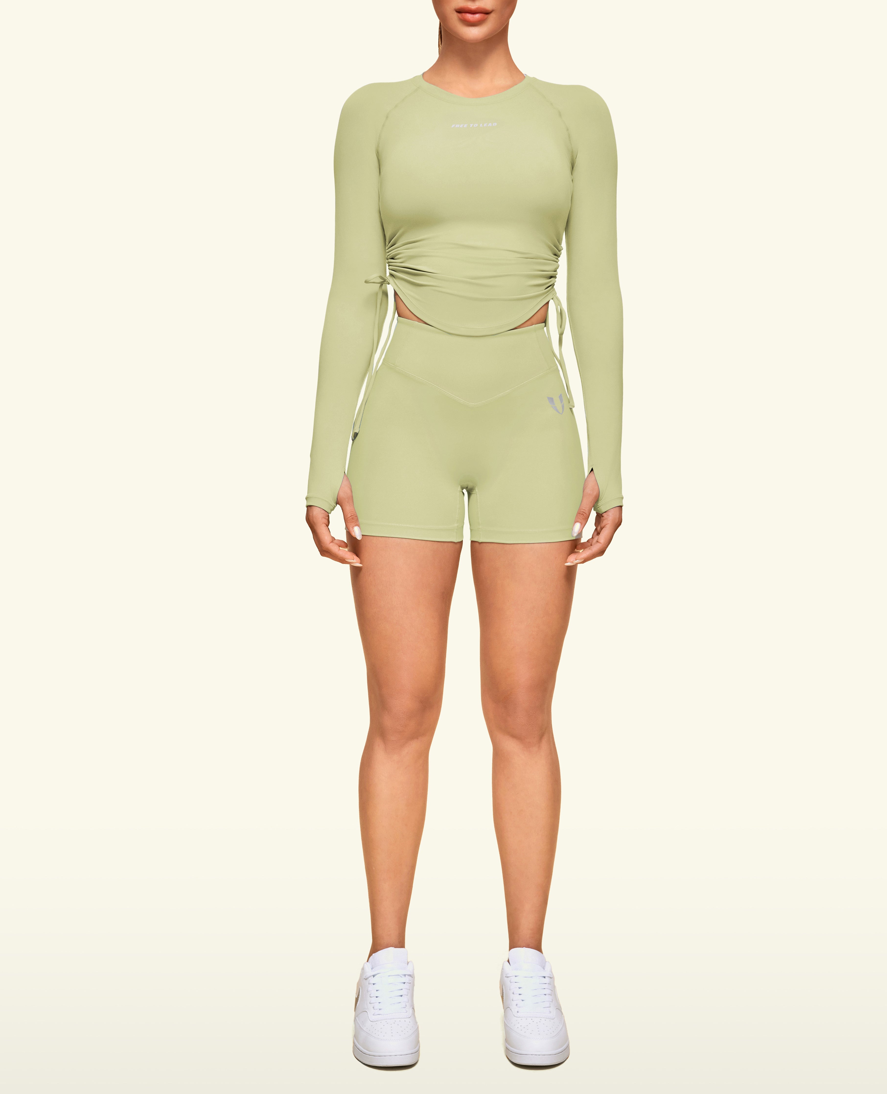 Drawstring Long Sleeve T-shirt - Erbsengrün