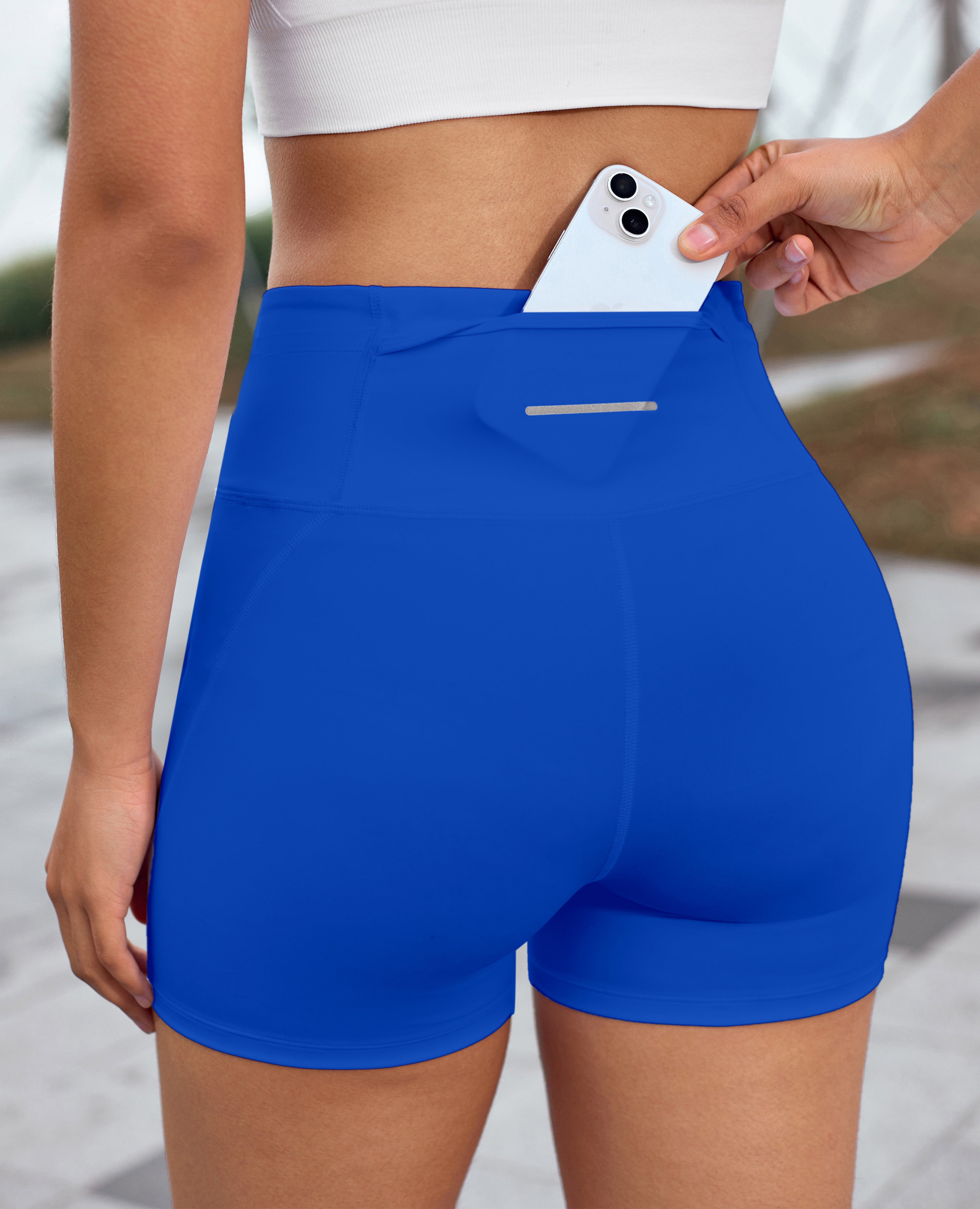 Pantalones cortos de bolsillo de gimnasio delgados - azul