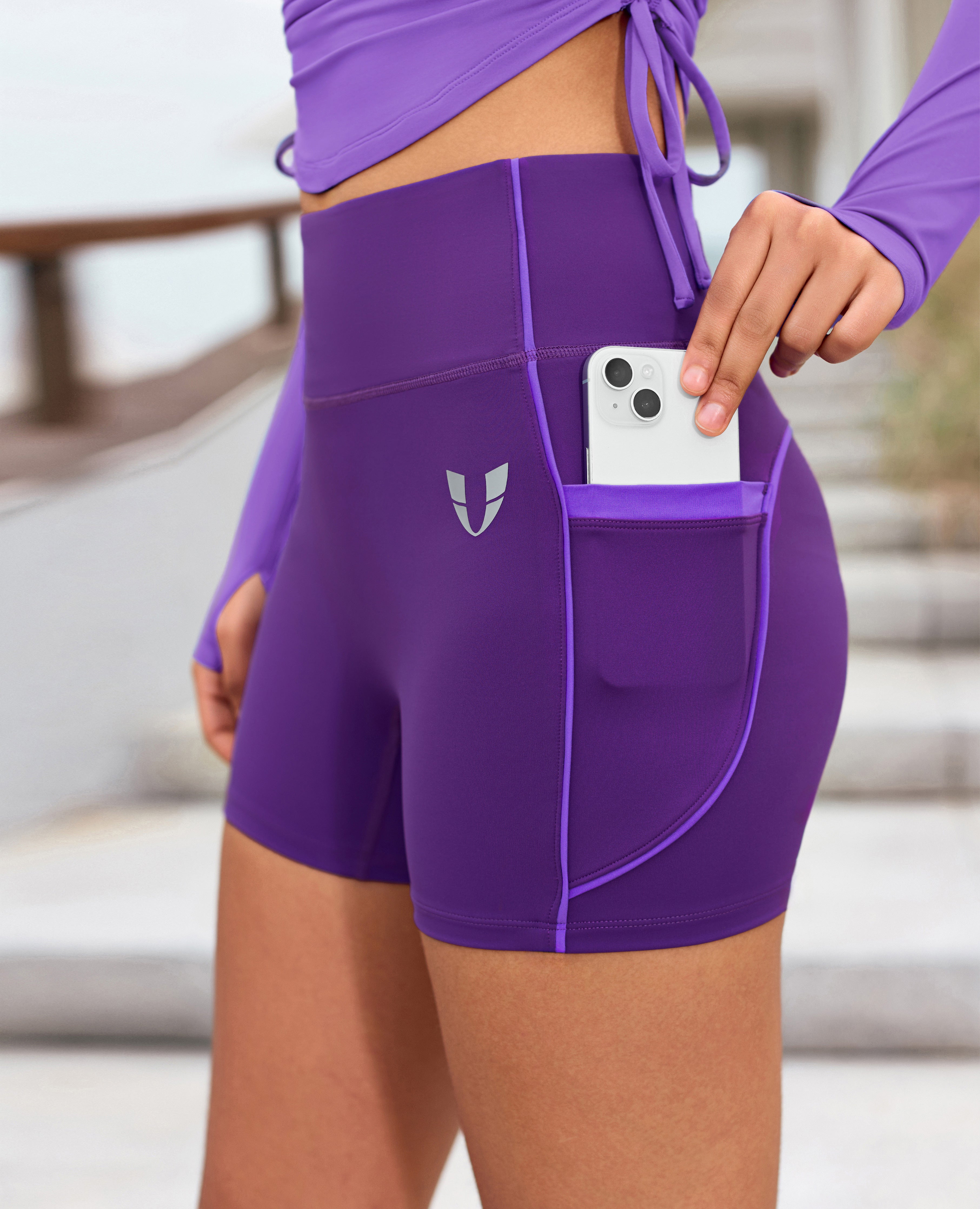 Policita de elevación de tope pantalones cortos de cintura alta - Púrpura