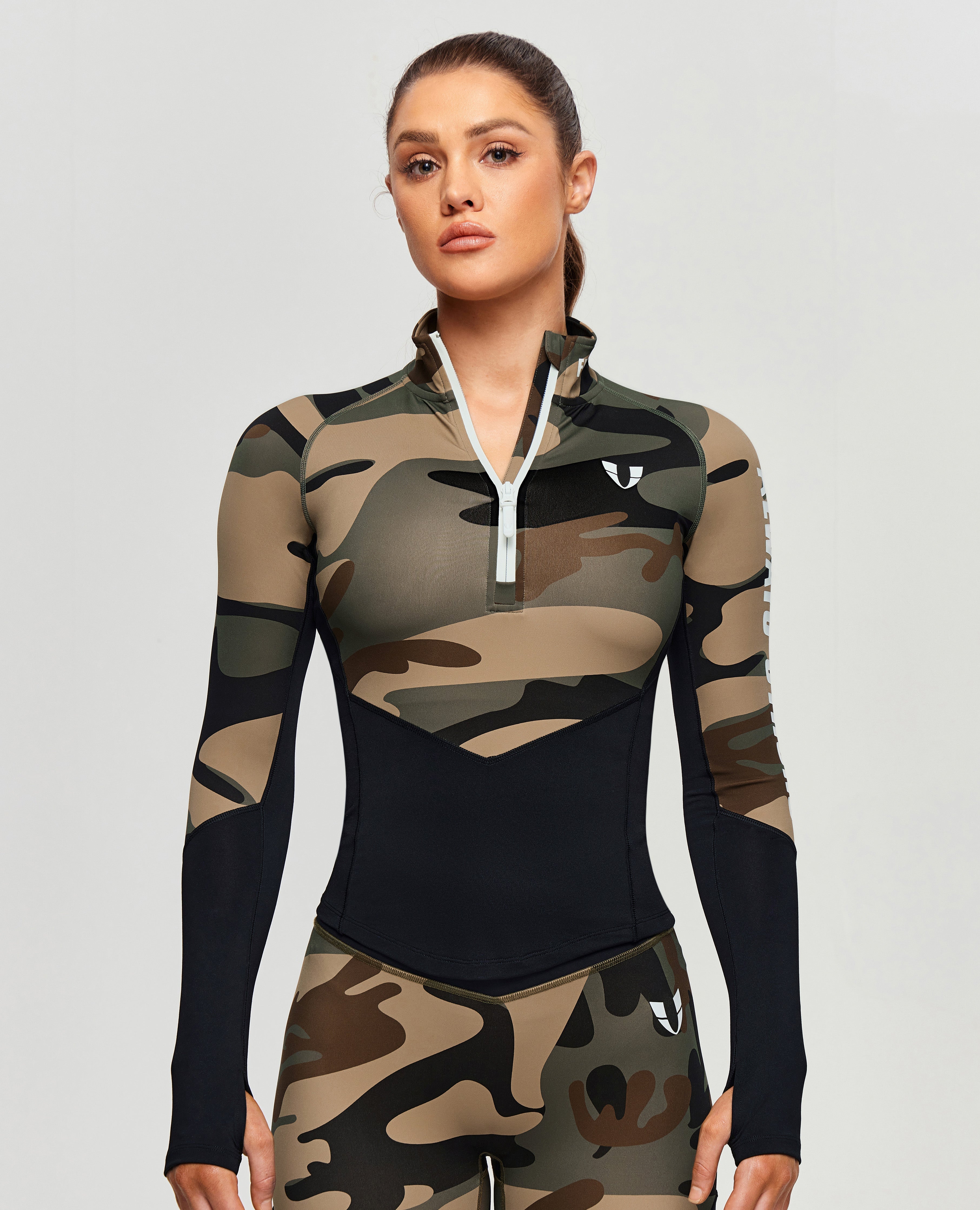 Long Sleeve Half Zip Top – Coffee Camo