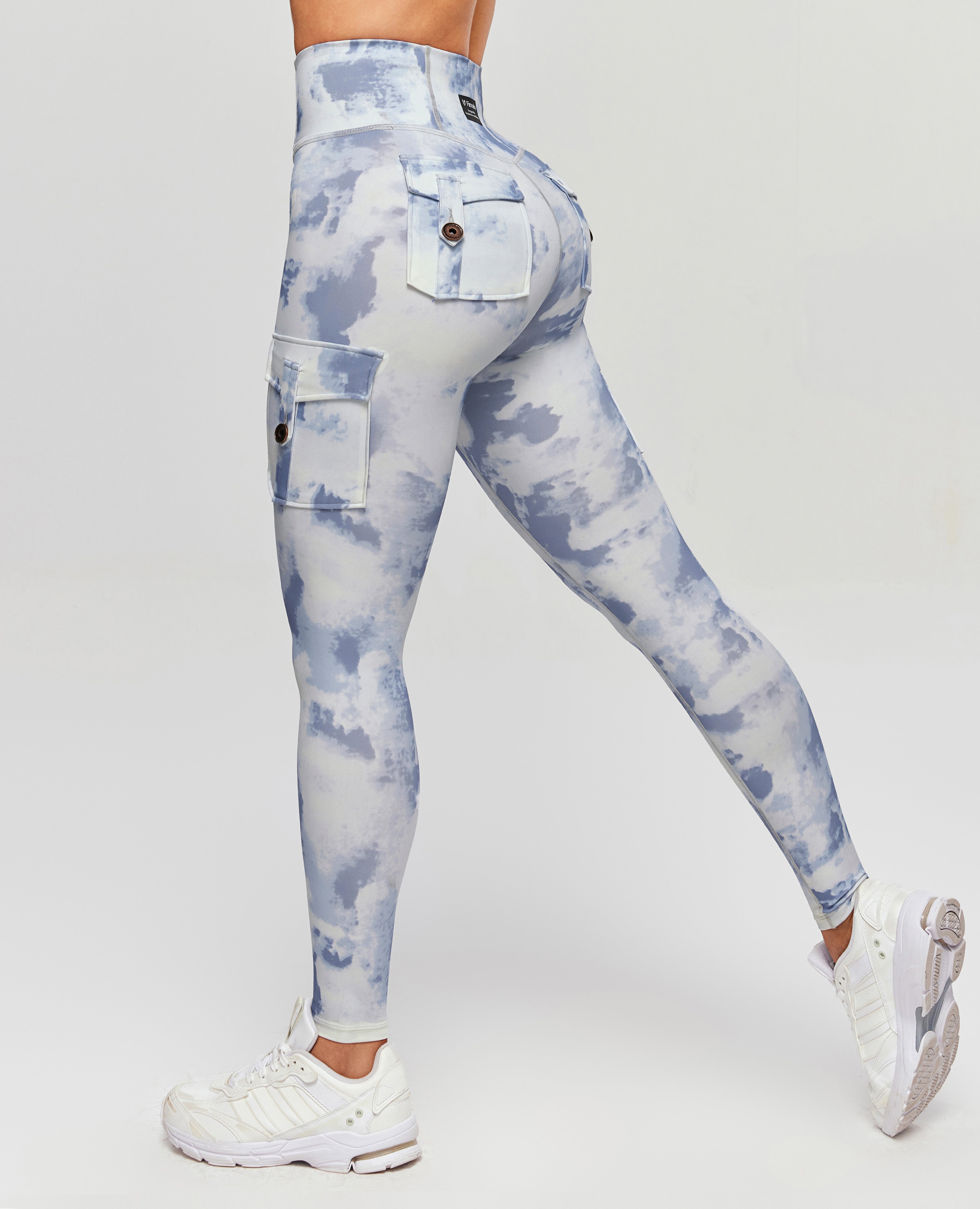 High Waist Cargo Leggings - Grey Blue Gradient