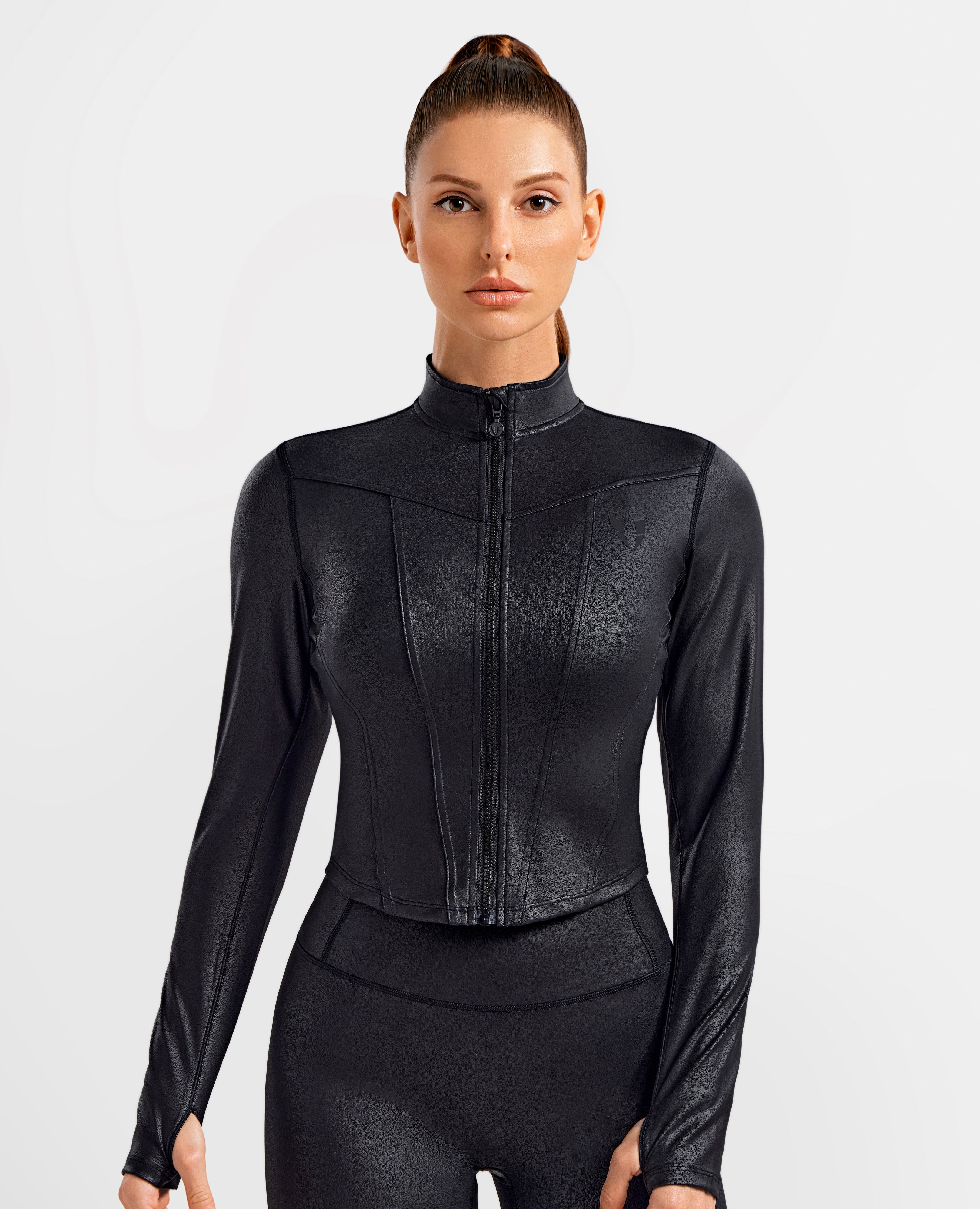 Veste moto de cargaison en cuir en cuir - noir